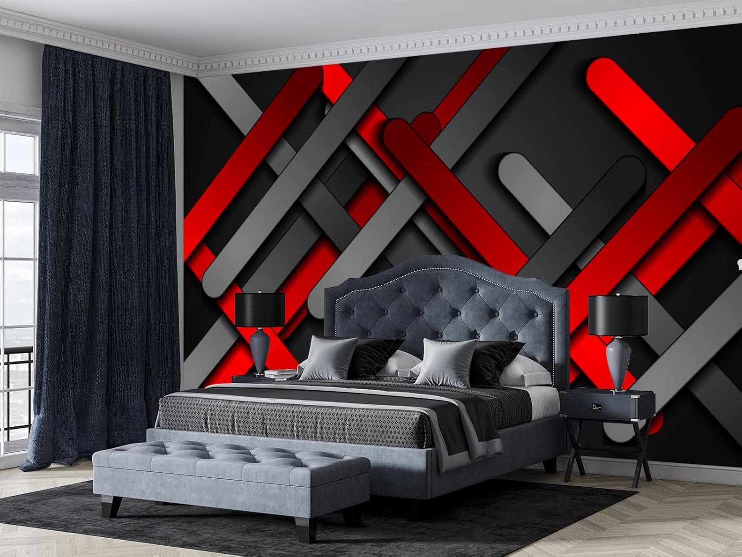 Mural de pared 3D de metal rojo y negro para dormitorio, 103 x 69 pulgadas