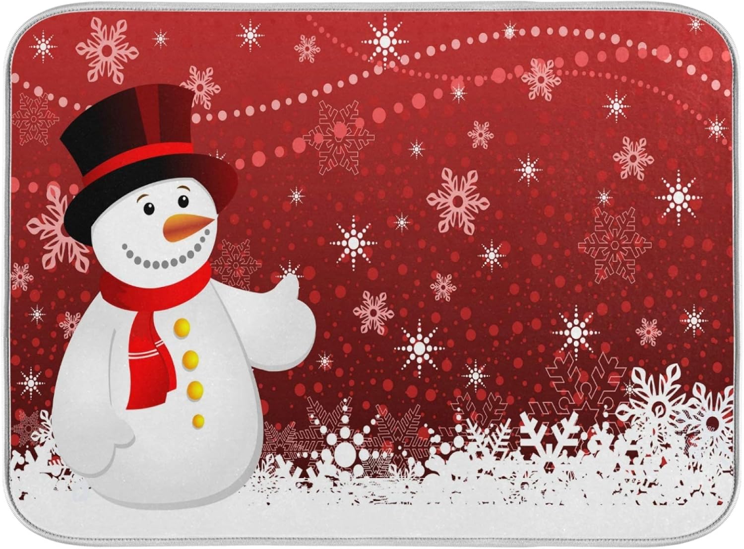 Tapete de secado de platos de copos de nieve de Navidad, muñeco de nieve, muñeco de nieve, 16 x 18 pulgadas, muñecos de nieve de Navidad,