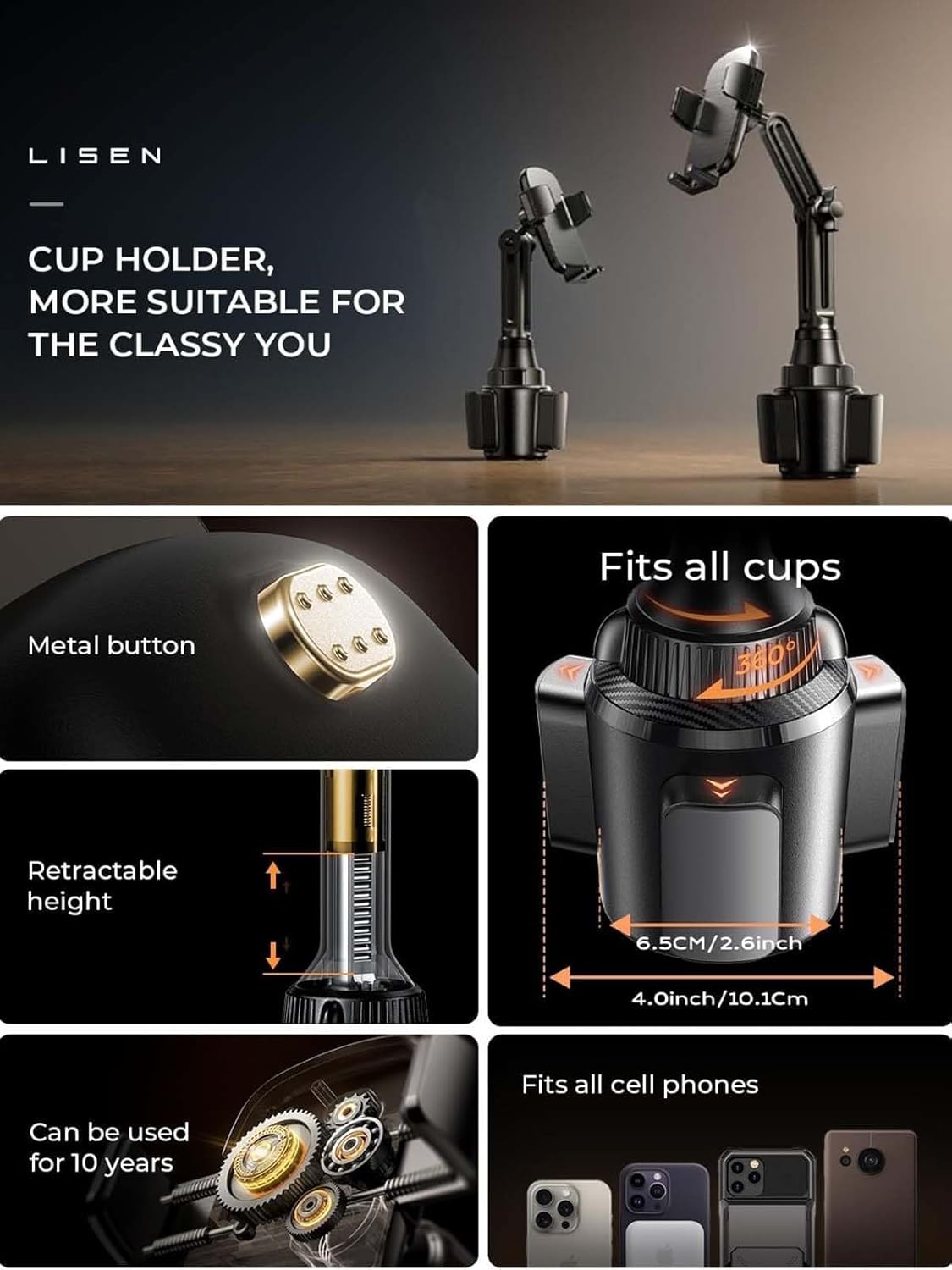 LISEN Soporte de teléfono para soporte de automóvil, soporte para teléfono para tu automóvil, soporte ajustable para teléfono celular, accesorios de