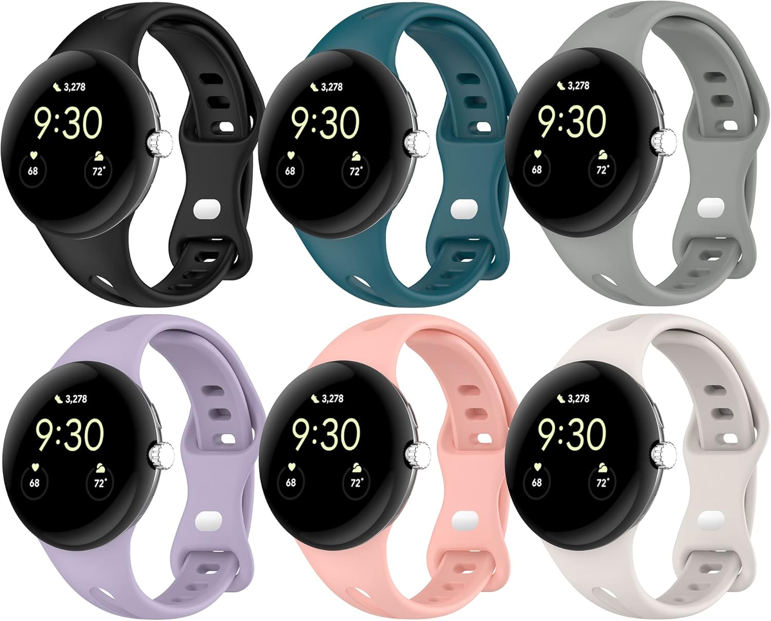 Paquete de 6 correas diseñadas para Google Pixel Watch, de silicona, transpirable, suave, delgada, deportiva, accesorio para relojes Pixel