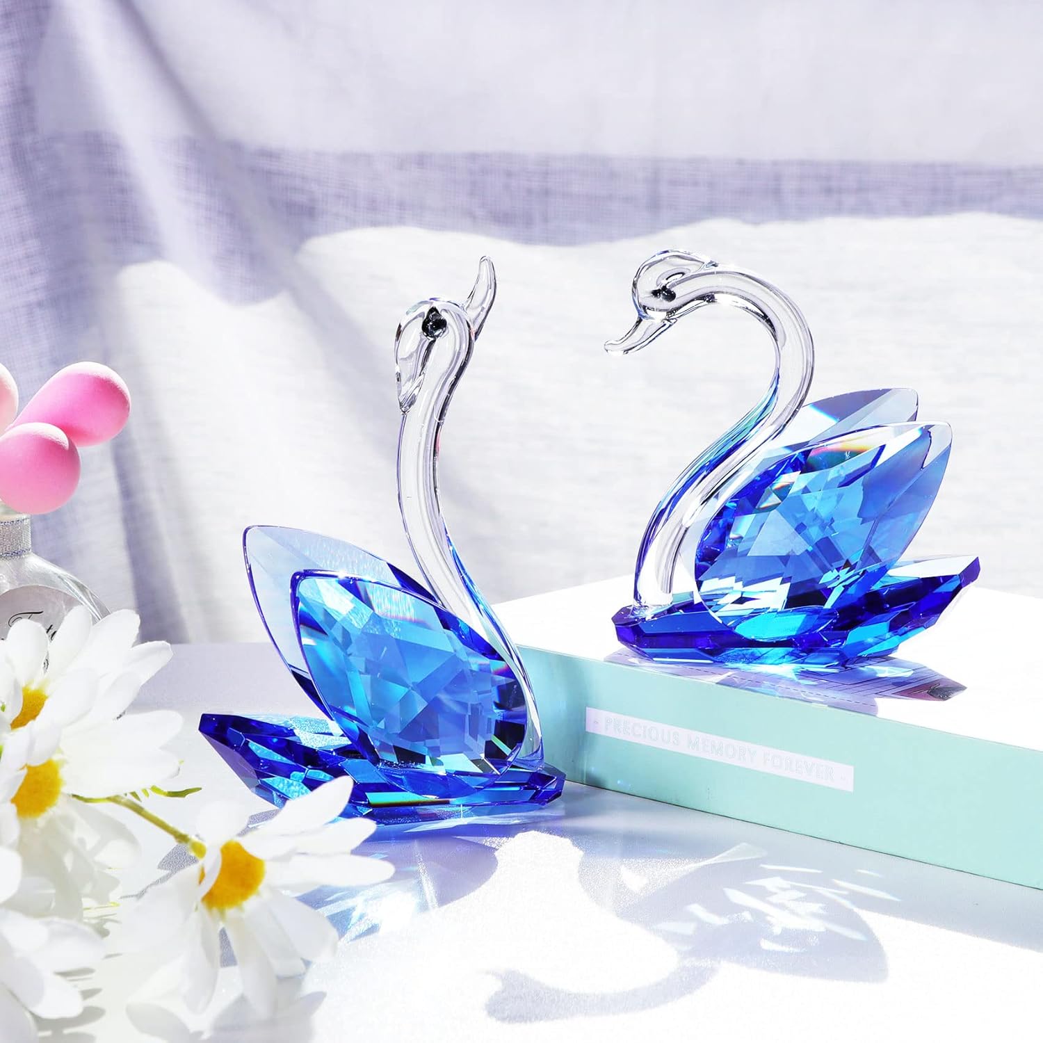 YWHL Regalos de cisne de cristal para padres, 45 aniversario de boda para ella, figura de cisne con diamante azul, regalo del día de San Valentín,
