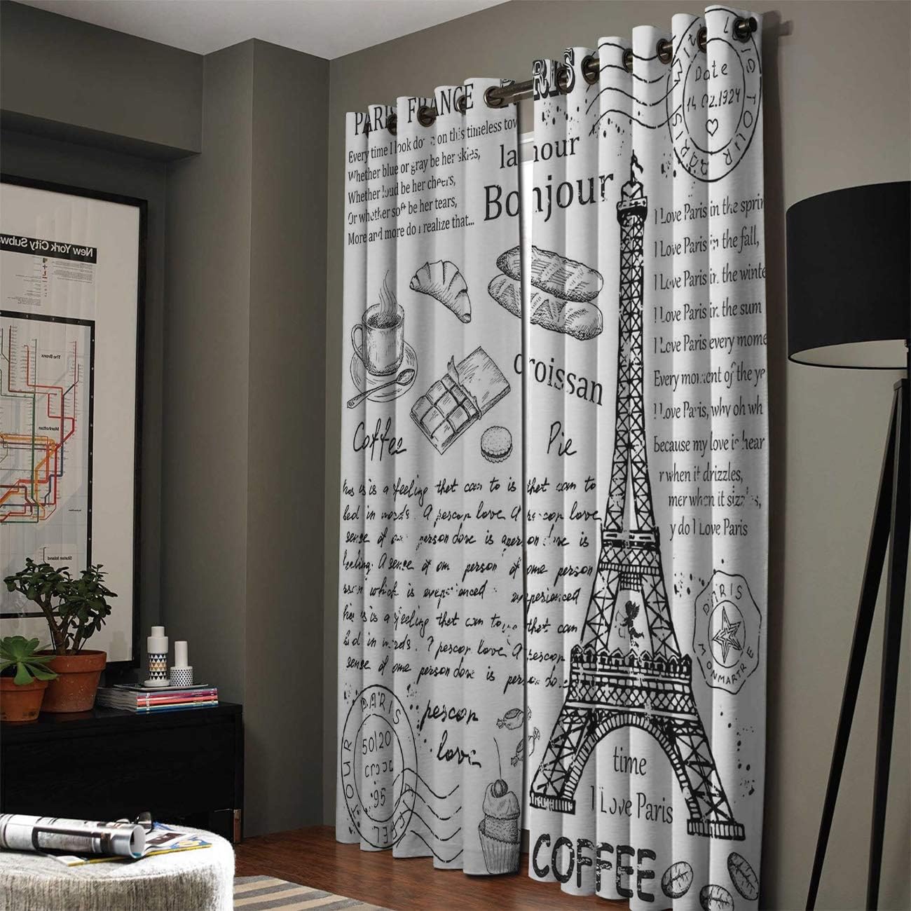 Blackout Curtains Thermal Insulated Black White Paris Tower Solid Pattern Metal Grommet Elegant Room Drapes Window Curtain for Bedroom Living Room