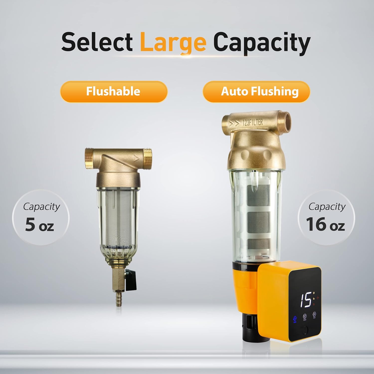 iSpring Sistema de filtro de agua para toda la casa y filtro de agua de sedimentos giratorio WSP50ARB, reutilizable con módulo de descarga