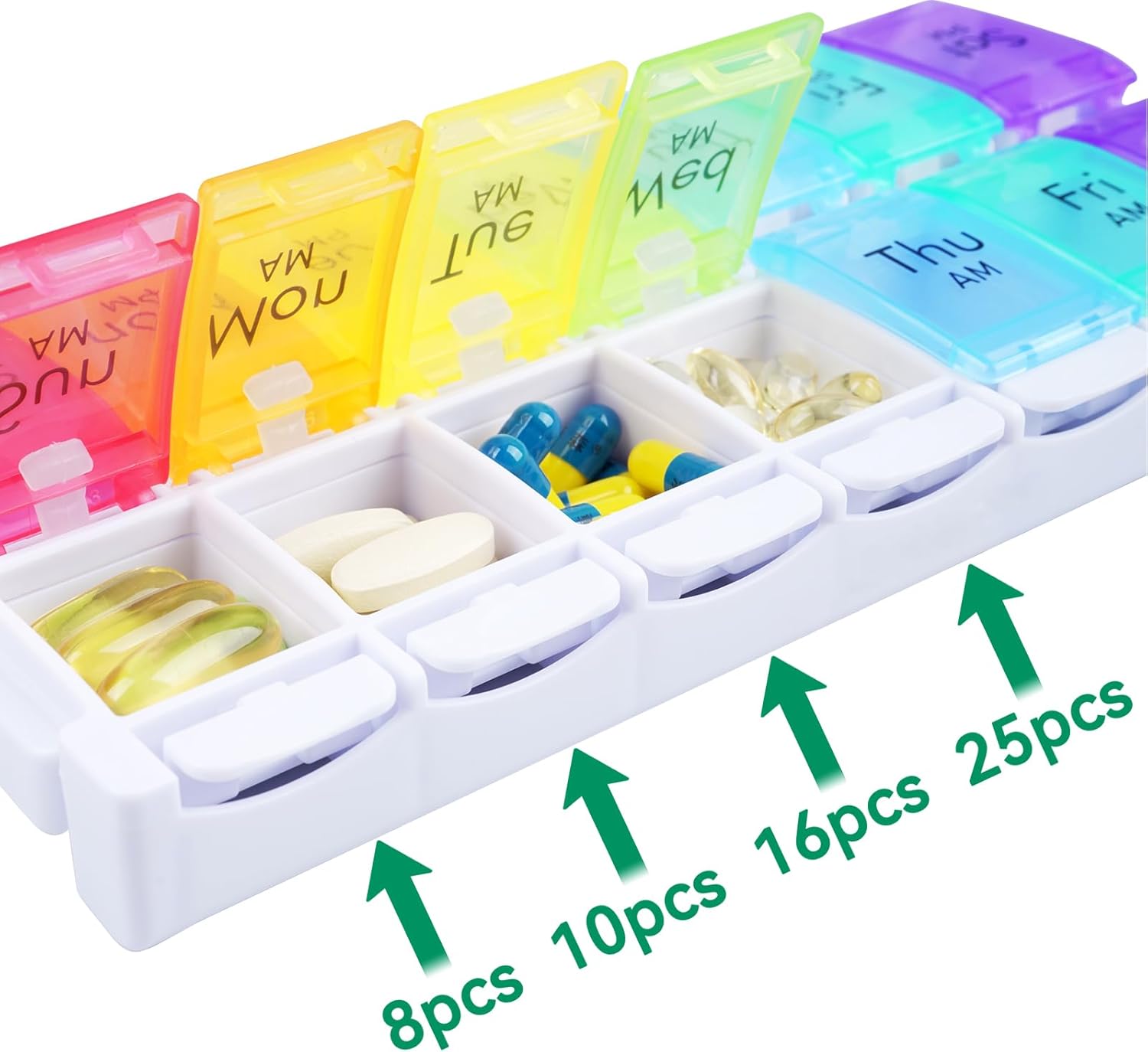 MERICARGO Organizador semanal de pastillas 2 veces al día, pastillero grande fácil de llenar 7 días, organizador de medicamentos Am Pm, pastillero