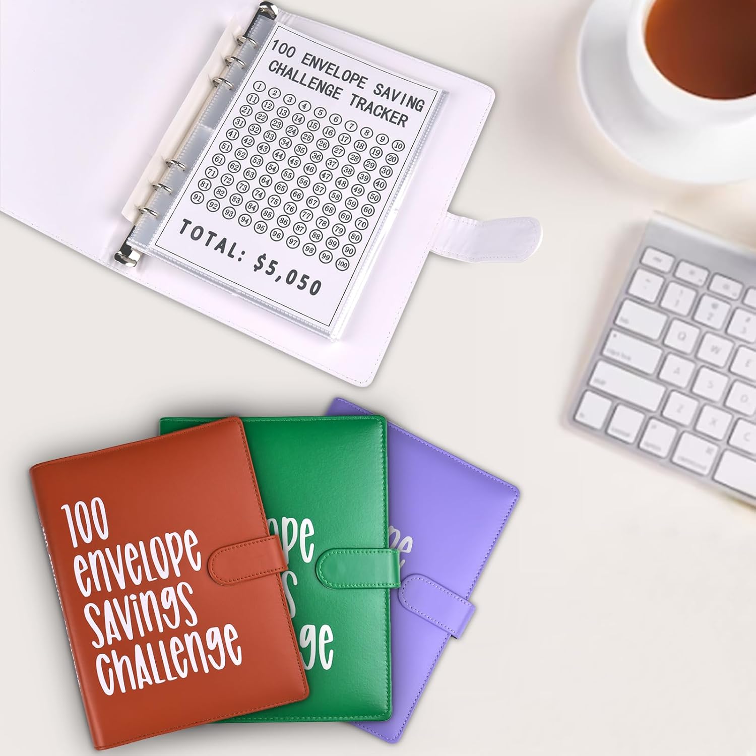 Carpeta de 100 sobres reutilizables para presupuestos y ahorros, forma fácil y divertida de ahorrar $5,050 hojas de gastos para presupuestos y