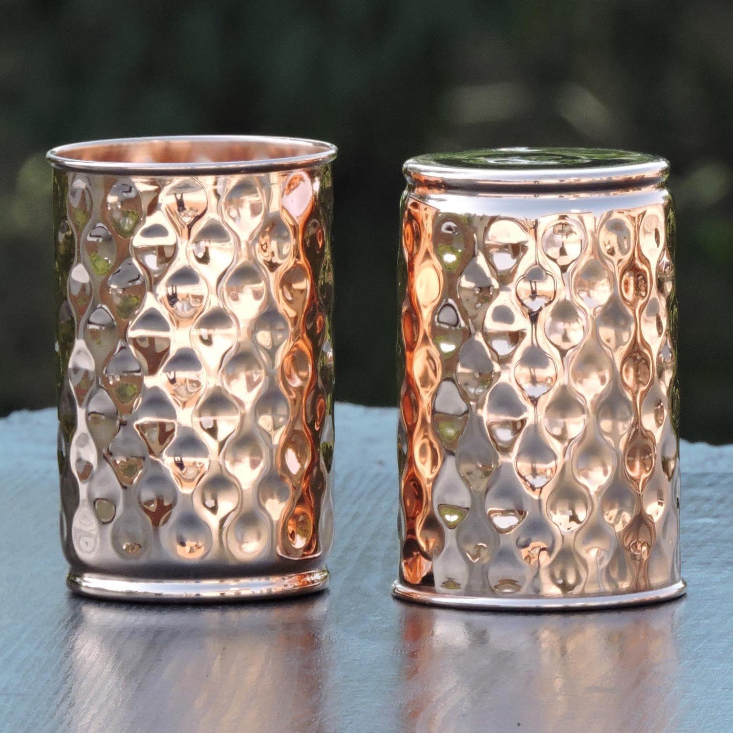 Hammered Pure Copper (99.74%) – Juego de 2 vasos de cobre para servir agua  Para beneficios para la salud del ayurveda (11.8 onzas líquidas de
