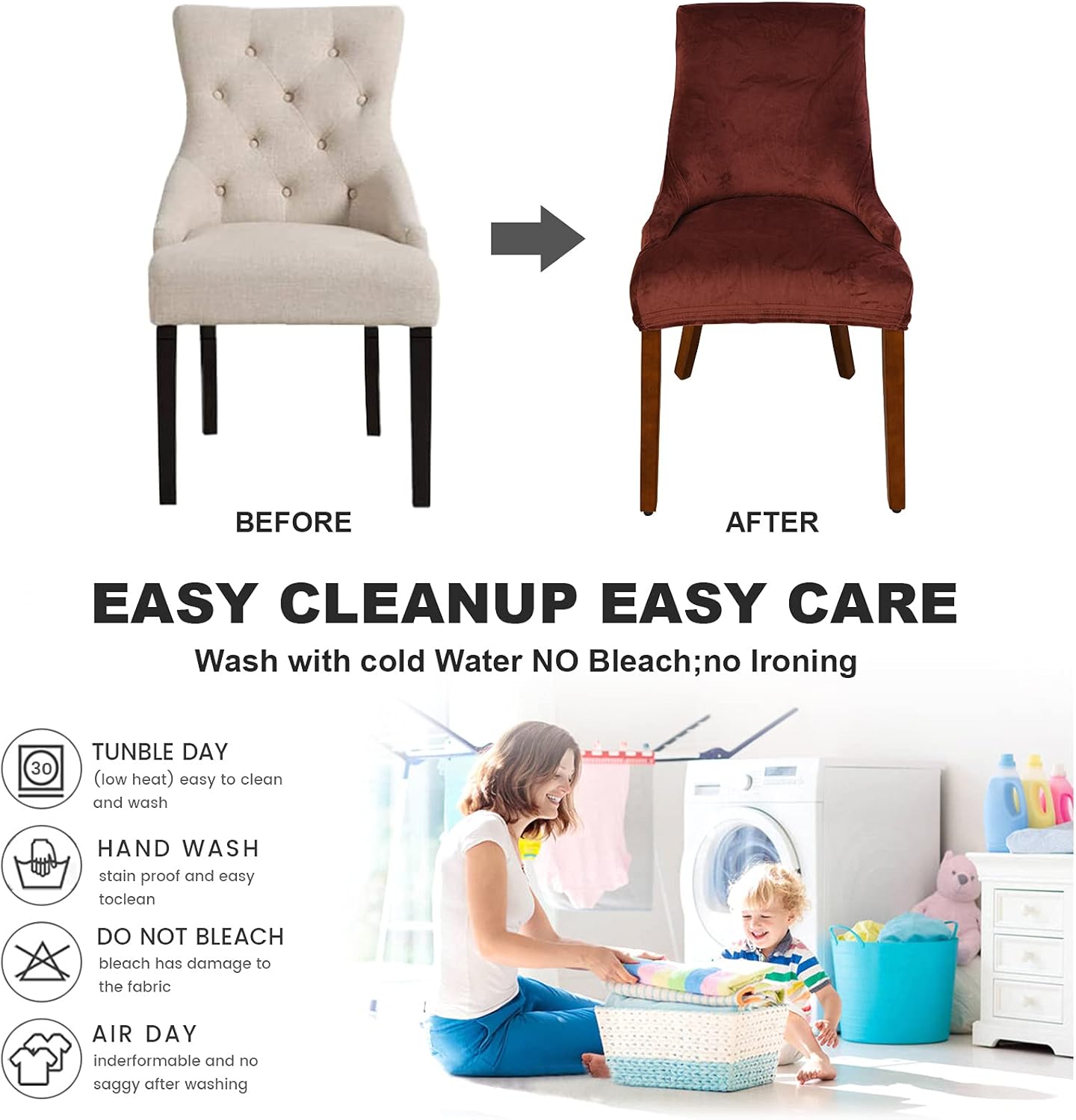 MIFXIN Wingback – Fundas para silla lateral de comedor, paquete de 2 fundas elásticas de terciopelo para silla inclinada, fundas de asiento para