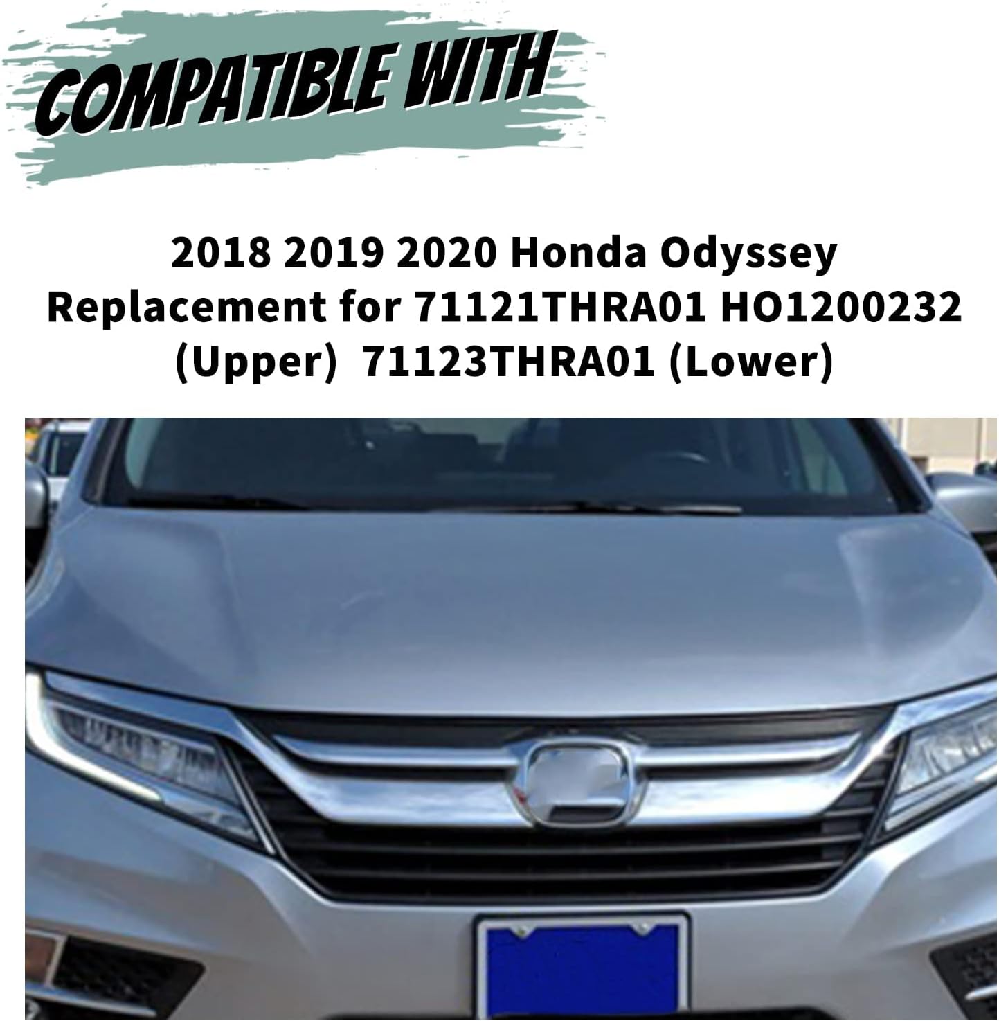HECASA Rejilla de parachoques delantero con moldura de párpado para faros delanteros compatible con Honda Odyssey 2018-2020, repuesto para