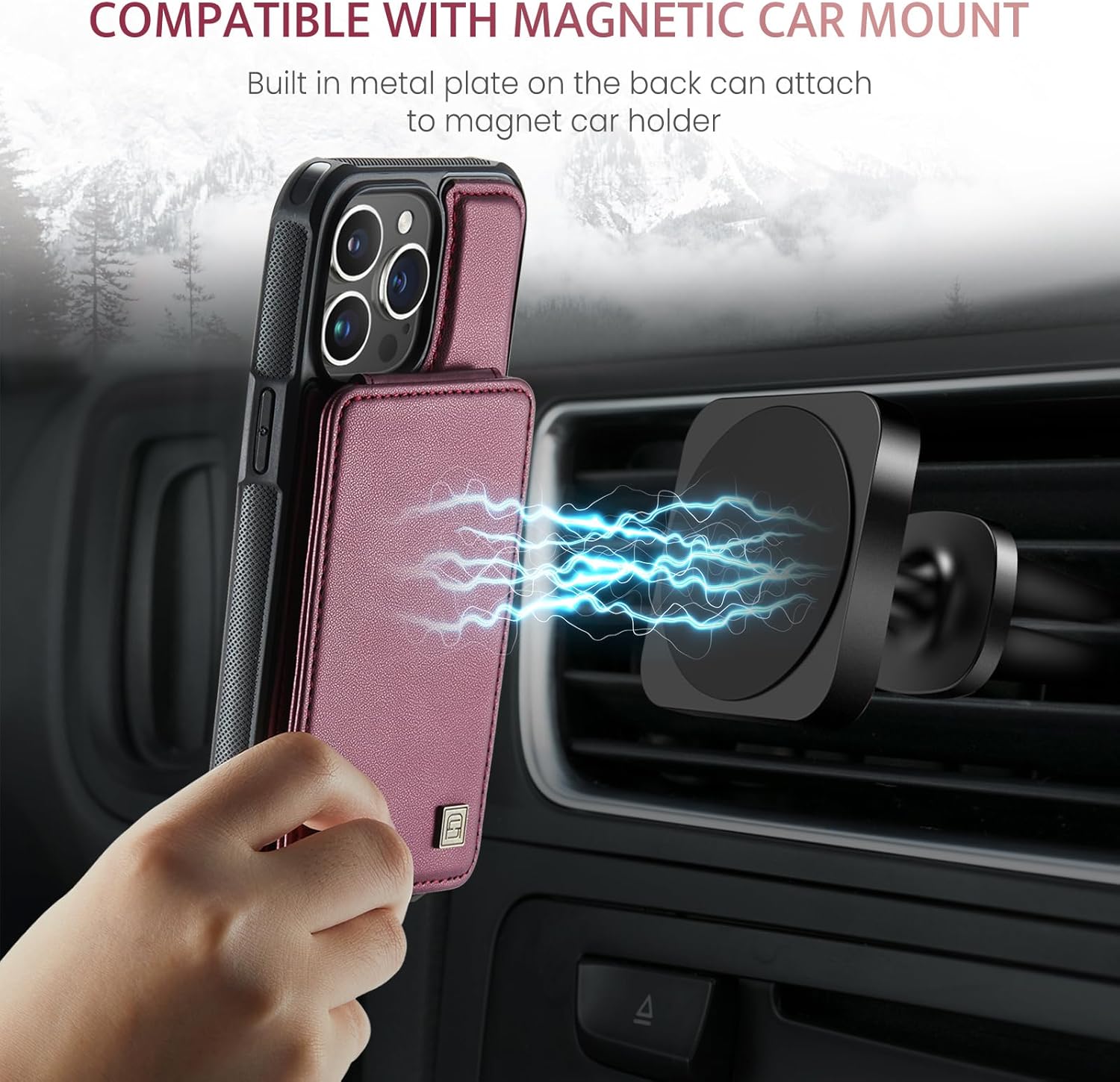 ASAPDOS Funda para iPhone 15 Pro con tarjetero, piel sintética a prueba de golpes, funda tipo cartera para iPhone 15 Pro con bloqueo RFID y soporte