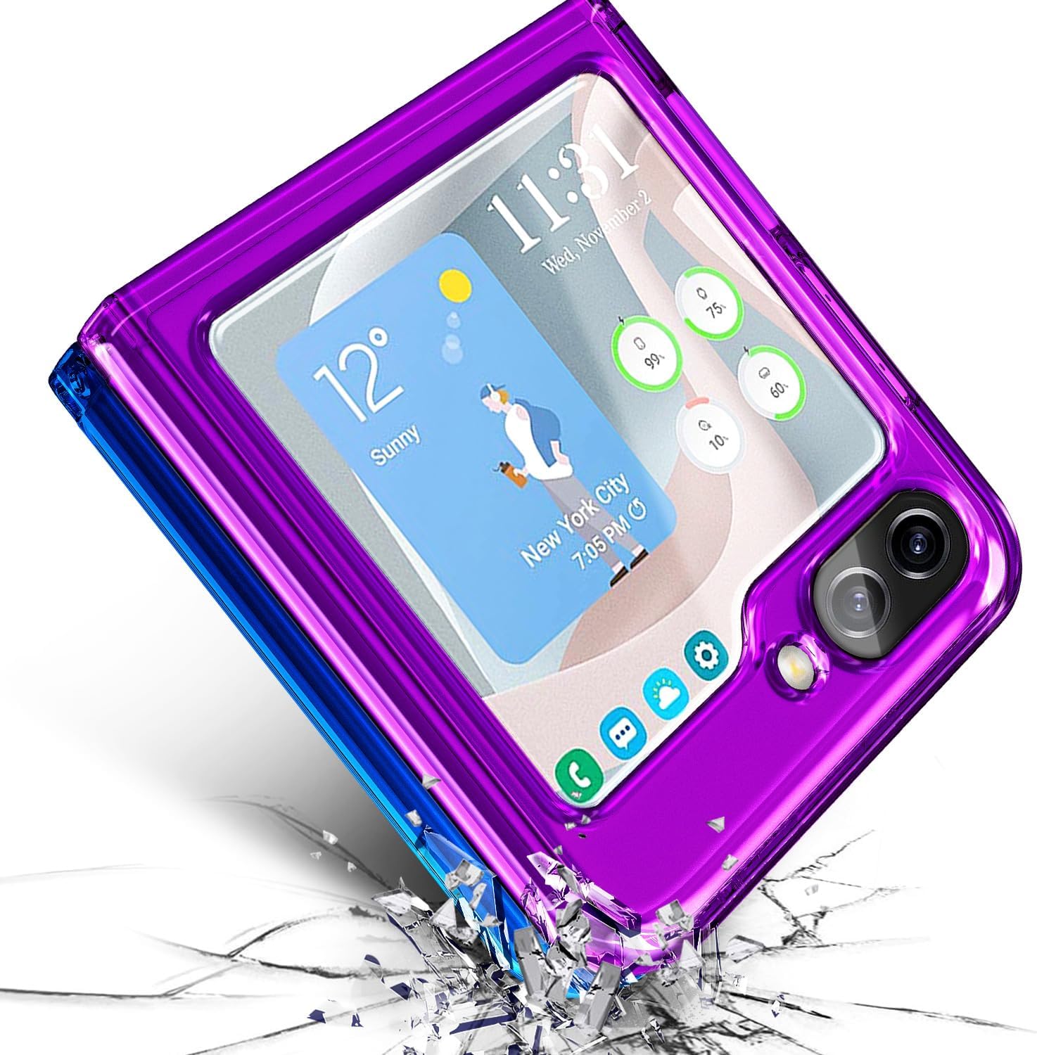NGB Supremacy Funda para Samsung Galaxy Z Flip 5 (5G 2023) con protector de pantalla de vidrio templado, protector de lente de cámara, cordón de