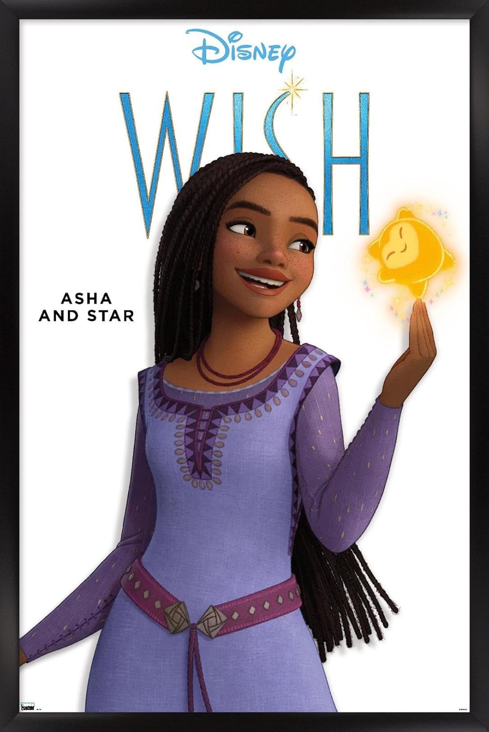 Trends International Disney Wish – Póster de pared Asha Feature Series, 14.72 x 22.37 pulgadas, versión enmarcada en negro