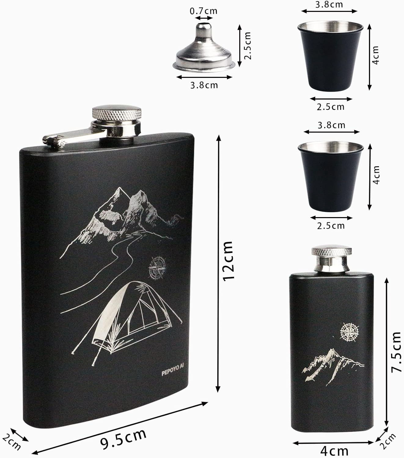 Juego de frasco de acero inoxidable de regalo para hombres, 8 onzas, bar, fiesta, camping, barbacoa, portátil, bolsillo