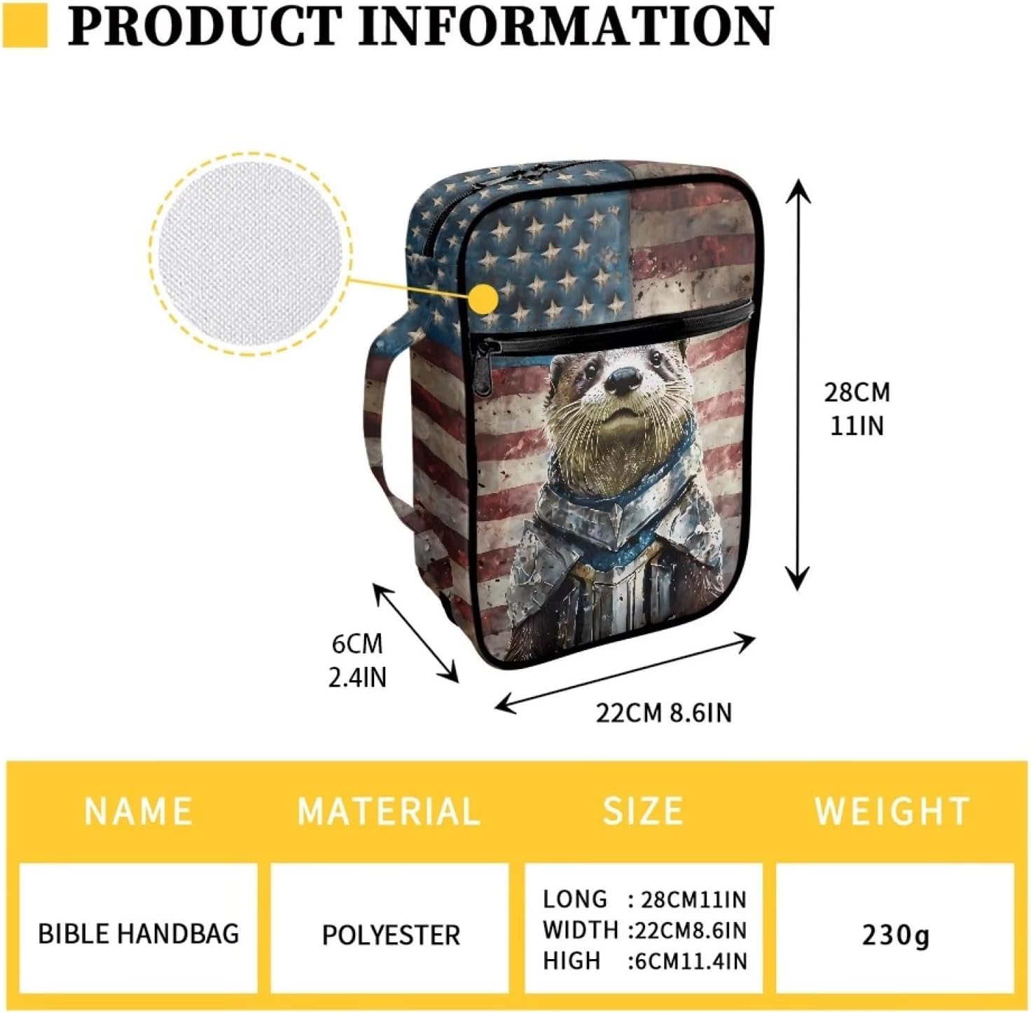 Suobstales Fundas para la Biblia para mujereshombres, fundas para la Biblia, organizador de libros, bolsa de estudio con asa y cremallera, Bandera