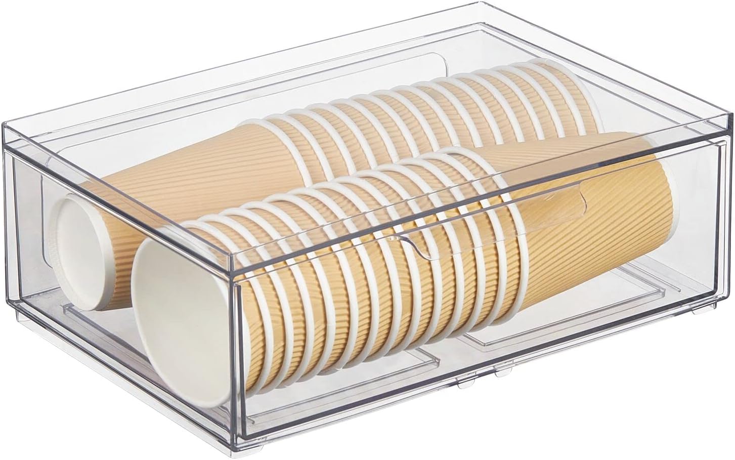 mDesign Contenedores organizadores de almacenamiento de cocina apilables de plástico con cajón frontal para gabinete, despensa, refrigerador,