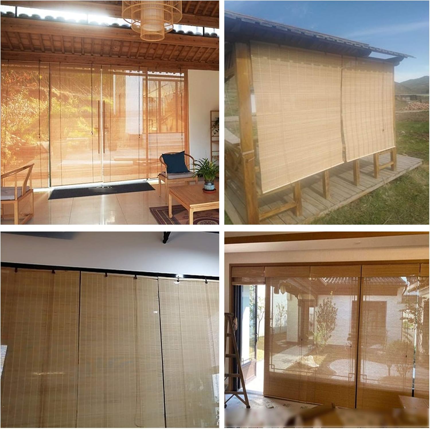 Cortina enrollable de bambú romano para ventana, parasol transpirable, con filtro de luz, cortina de privacidad para colgar, textura transparente,