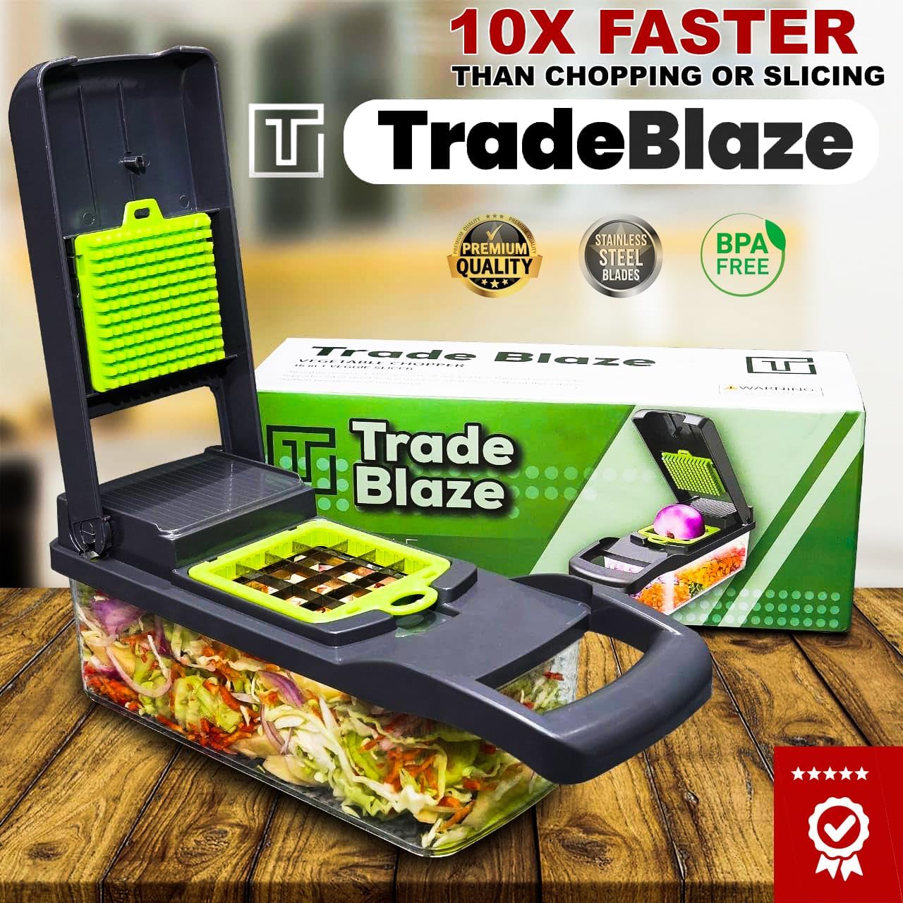 TRADEBLAZE Picador de verduras con recipiente, cortador de verduras multifuncional 15 en 1, apto para lavavajillas con material libre de BPA,