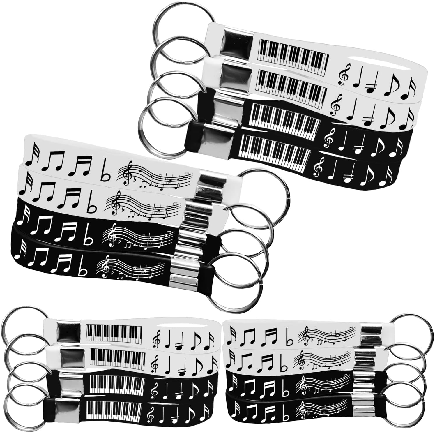 24 pulseras de goma con notas de piano, llaveros, notas de piano, suministros de fiesta temática, decoraciones de música, cumpleaños, baby shower,