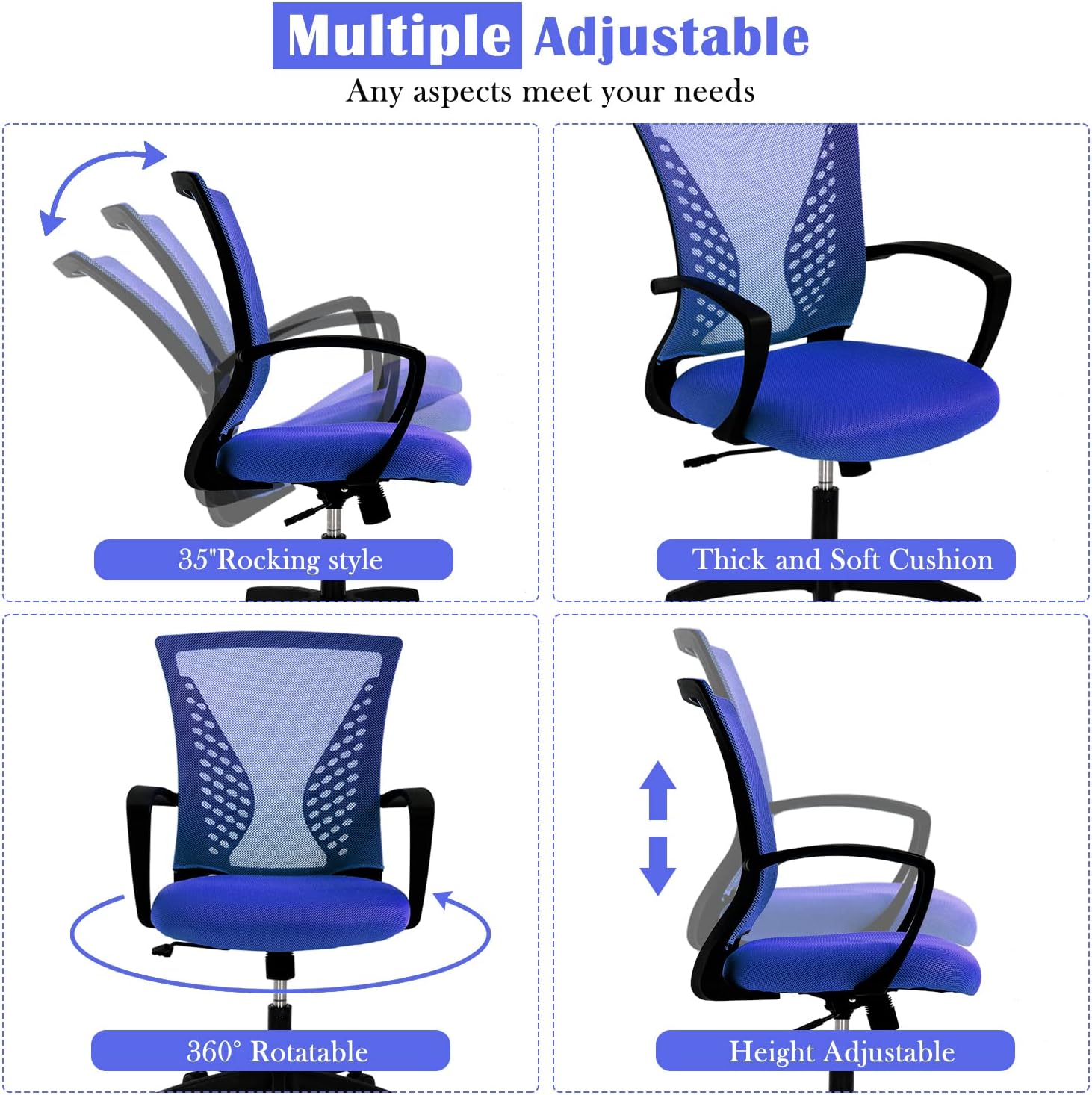 Silla ergonómica de oficina, silla de escritorio de malla para computadora, silla de oficina en casa con soporte lumbar, reposabrazos moderna