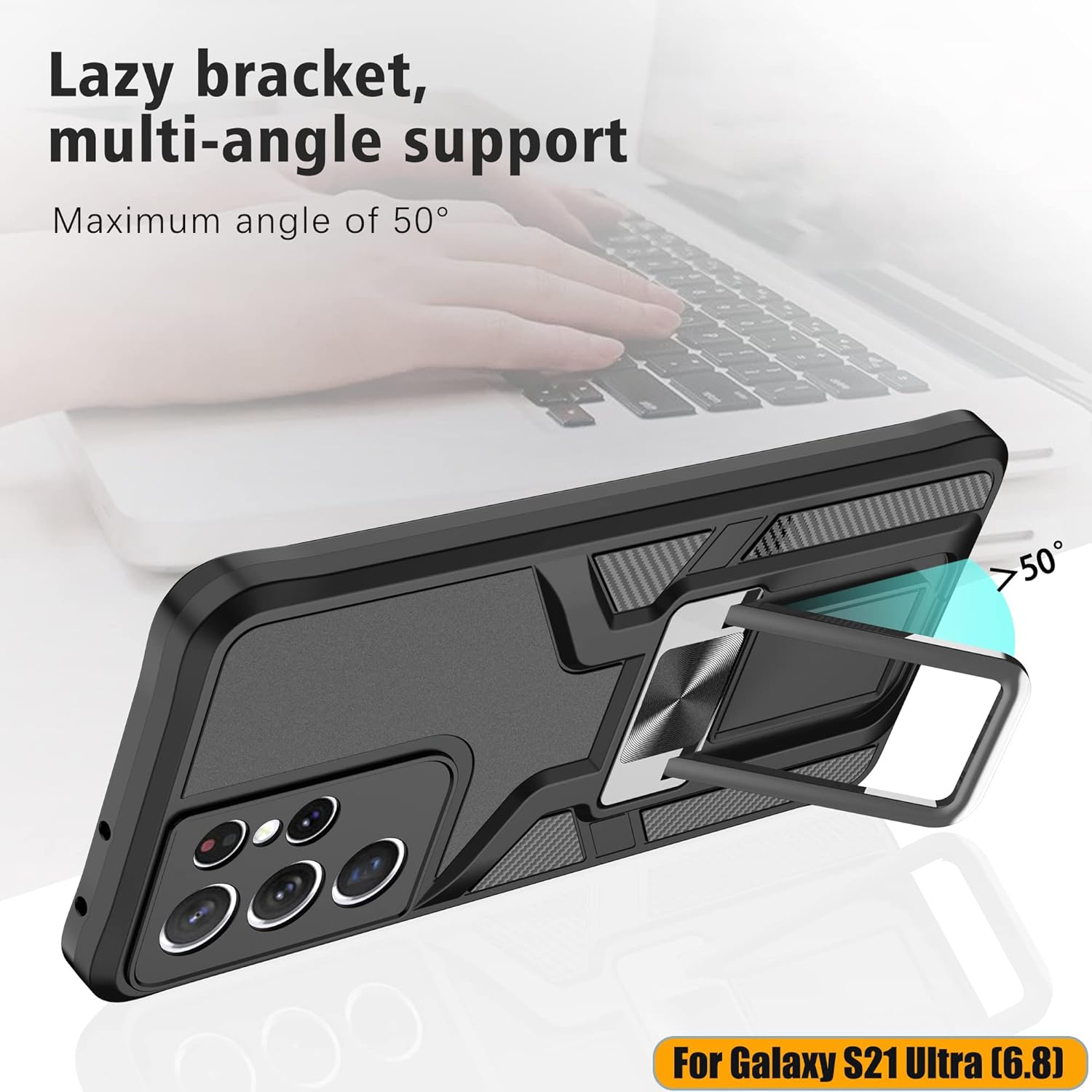 LMDAMZ Funda compatible con Samsung Galaxy S21 ultra resistente, grado militar, a prueba de golpes, doble protección (TPU+PC), funda magnética