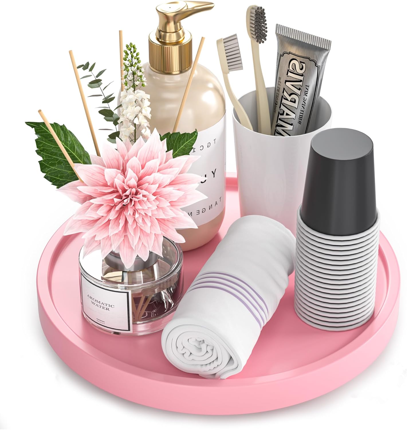 Bandeja giratoria de 360 para tocador de baño, bandeja giratoria de bambú de 9 pulgadas para perfume, vela, jabón, bandejas para el cuidado de la