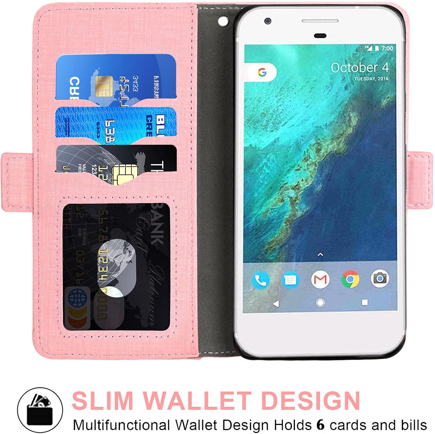 Asuwish Compatible con Google Pixel XL Wallet Case Protector de pantalla de vidrio templado y cubierta de cuero con tapa para tarjetero, accesorios