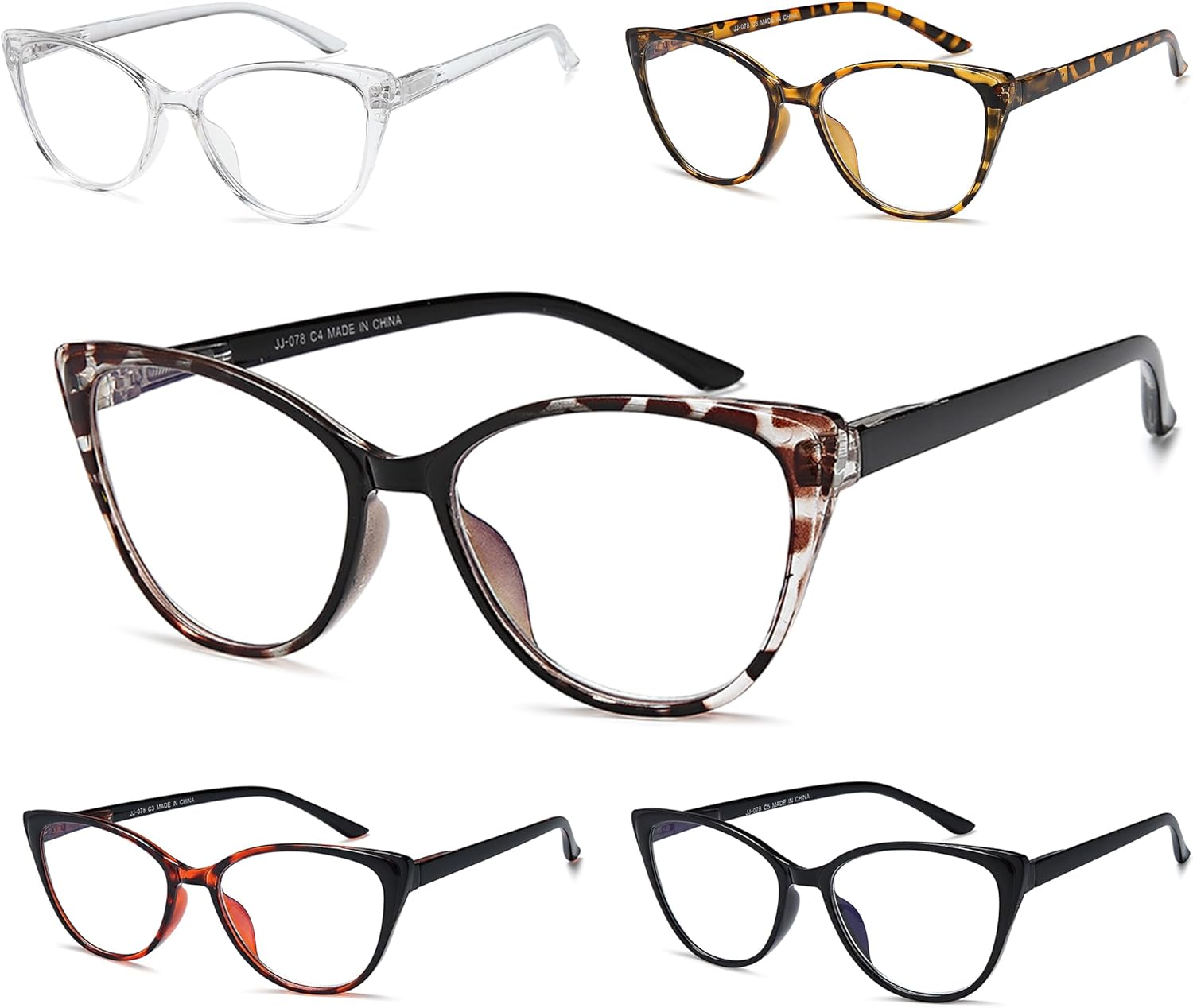 EYEURL Paquete de 5 lentes de lectura para mujer, diseño de ojo de gato, bloqueo de luz azul, lentes de computadora de moda con bisagra de resorte,