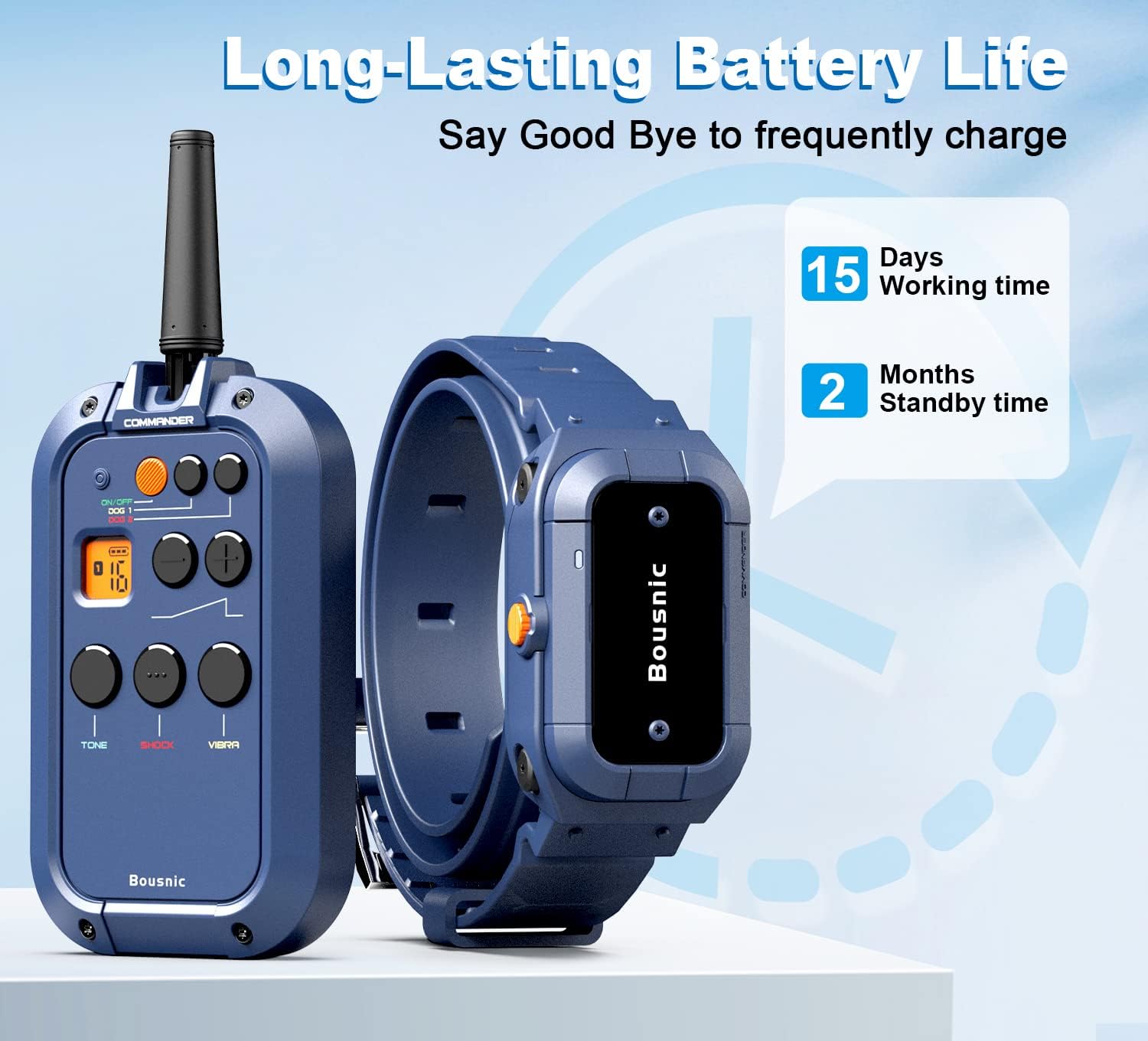 Bousnic Collar de choque para perro con control remoto, collar de entrenamiento electrónico de  milla para perros medianos y grandes, collar E