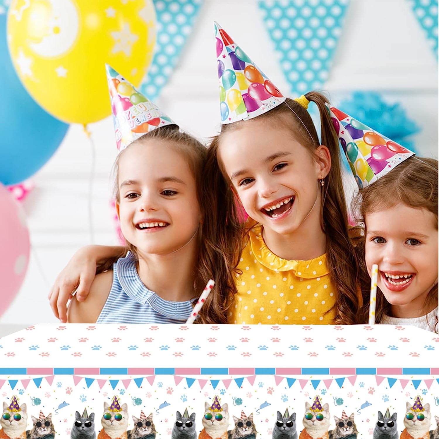 Mantel desechable de cumpleaños de gato, 2 piezas, suministros y decoraciones para fiesta de cumpleaños de mascotas, gatos, decoración de fiesta de