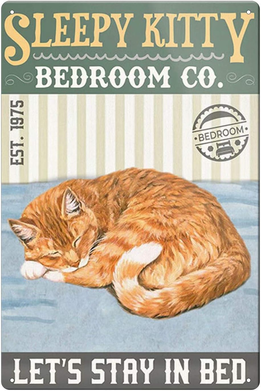 Letrero de pared de metal Sleepy Kitty divertido letrero de metal para decoración de arte vintage para el hogar, pintura de hierro, 8 x 12 pulgadas