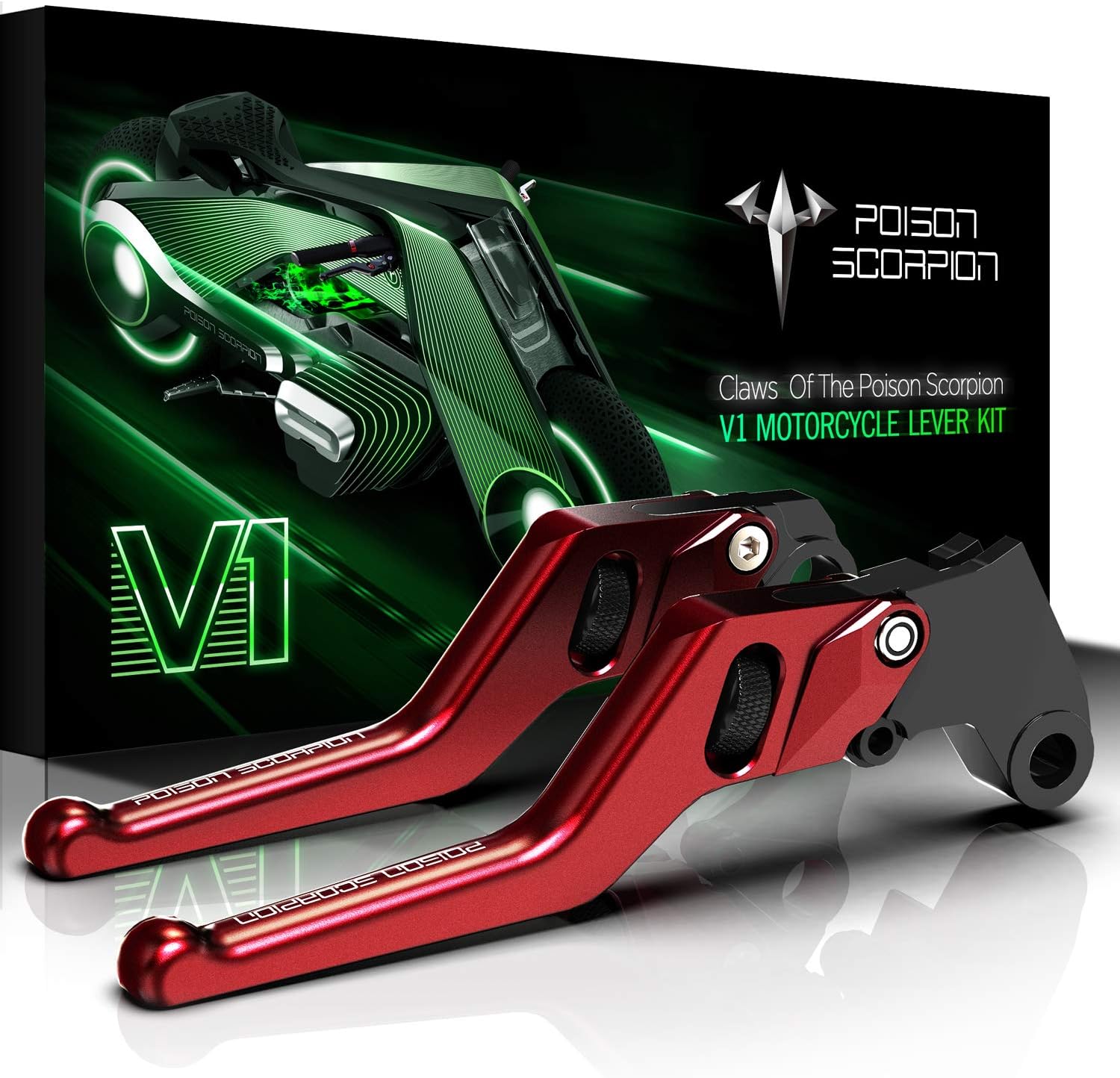 POISON SCORPION Palancas de embrague de freno de motocicleta rojas rueda ajustable corta compatible con DL650 V-Strom 2004-2010  SV650 SV650S
