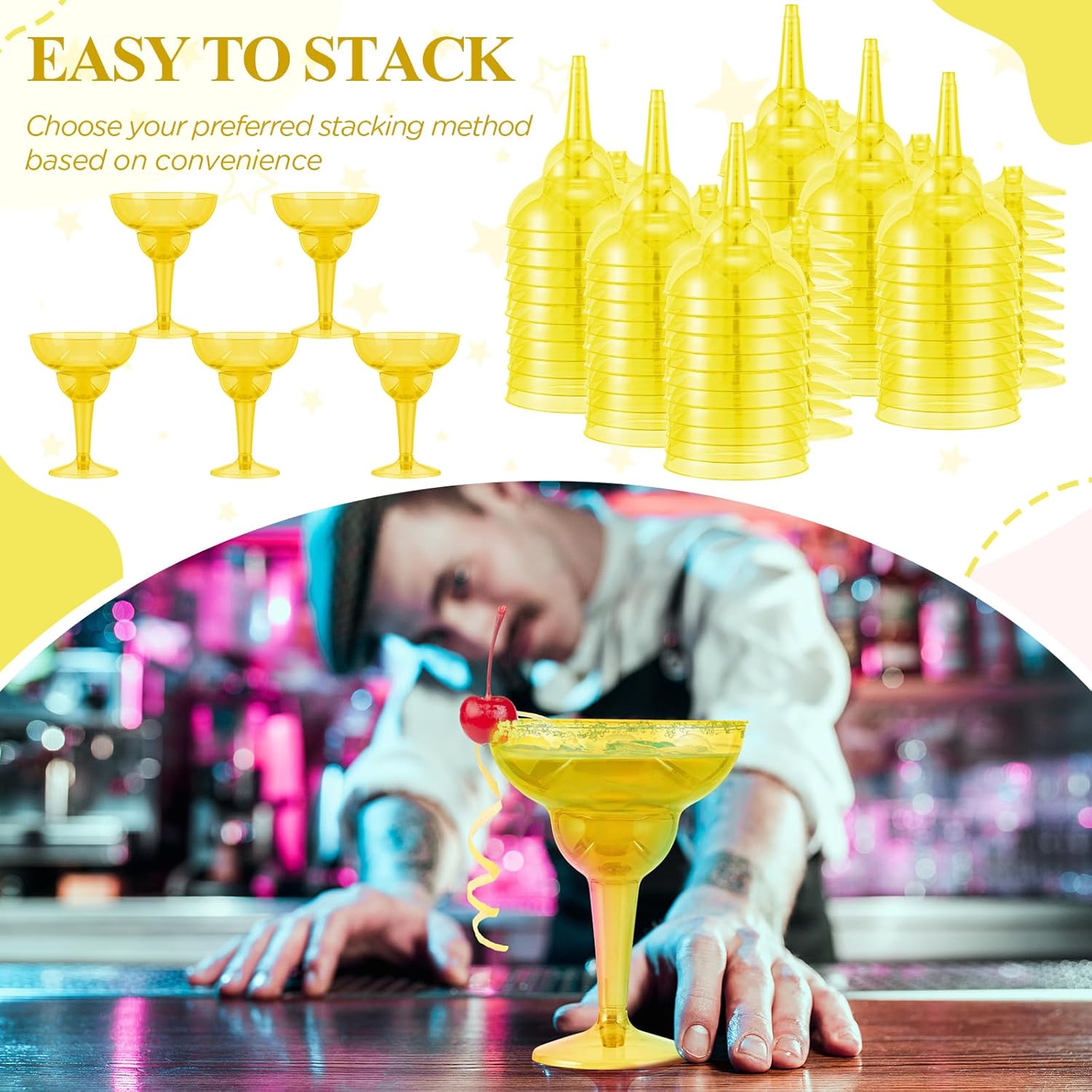 Tioncy 48 vasos desechables de plástico Margarita de 12 onzas para México, Cinco de Mayo, fiesta, Taco, decoraciones de martini, copas de cóctel a