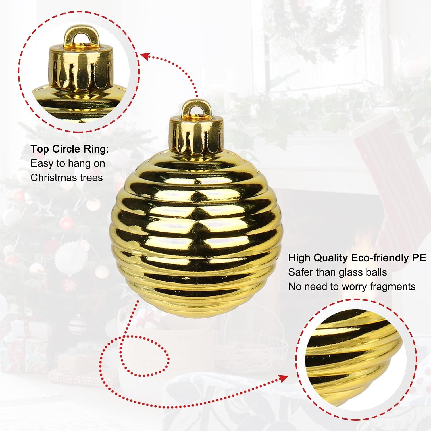 Adornos de bola de Navidad de 1.57 pulgadas, color dorado, 42 piezas inastillables, decoración de árbol de Navidad, juego para colgar en bodas,