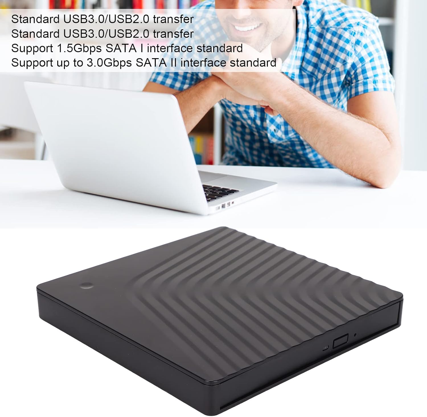 Unidad de DVD externa, USB 3.0 portátil SATA DVD RW controlador adecuado para 0.500 in0.374 in, hasta 5Gbps transmisión de datos, para