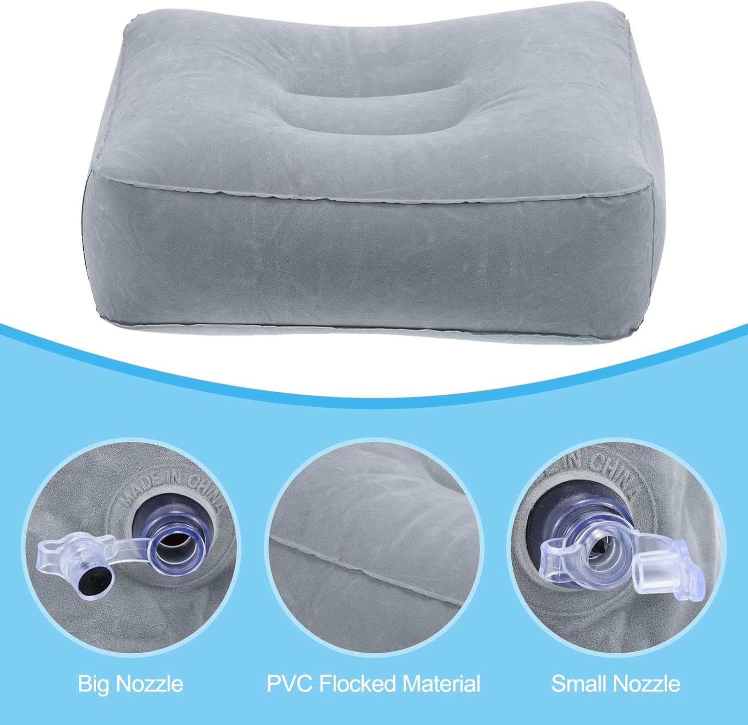 PATIKIL Almohada de descanso de pies de viaje, paquete de 2 cojines inflables para reposapiés para asiento de automóvil, reposapiés, almohada para