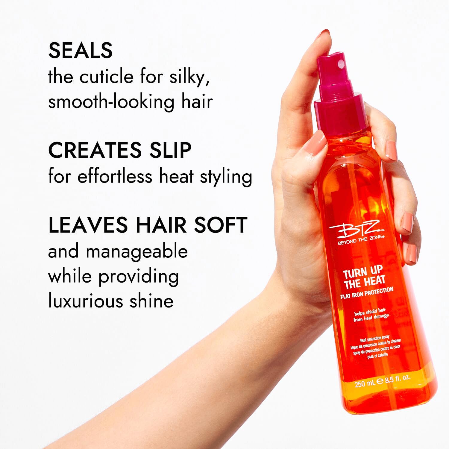 Turn Up The Heat Protection Mini Spray, sin sulfato, parabenos ni gluten, resistente a la humedad, 1.5 onzas