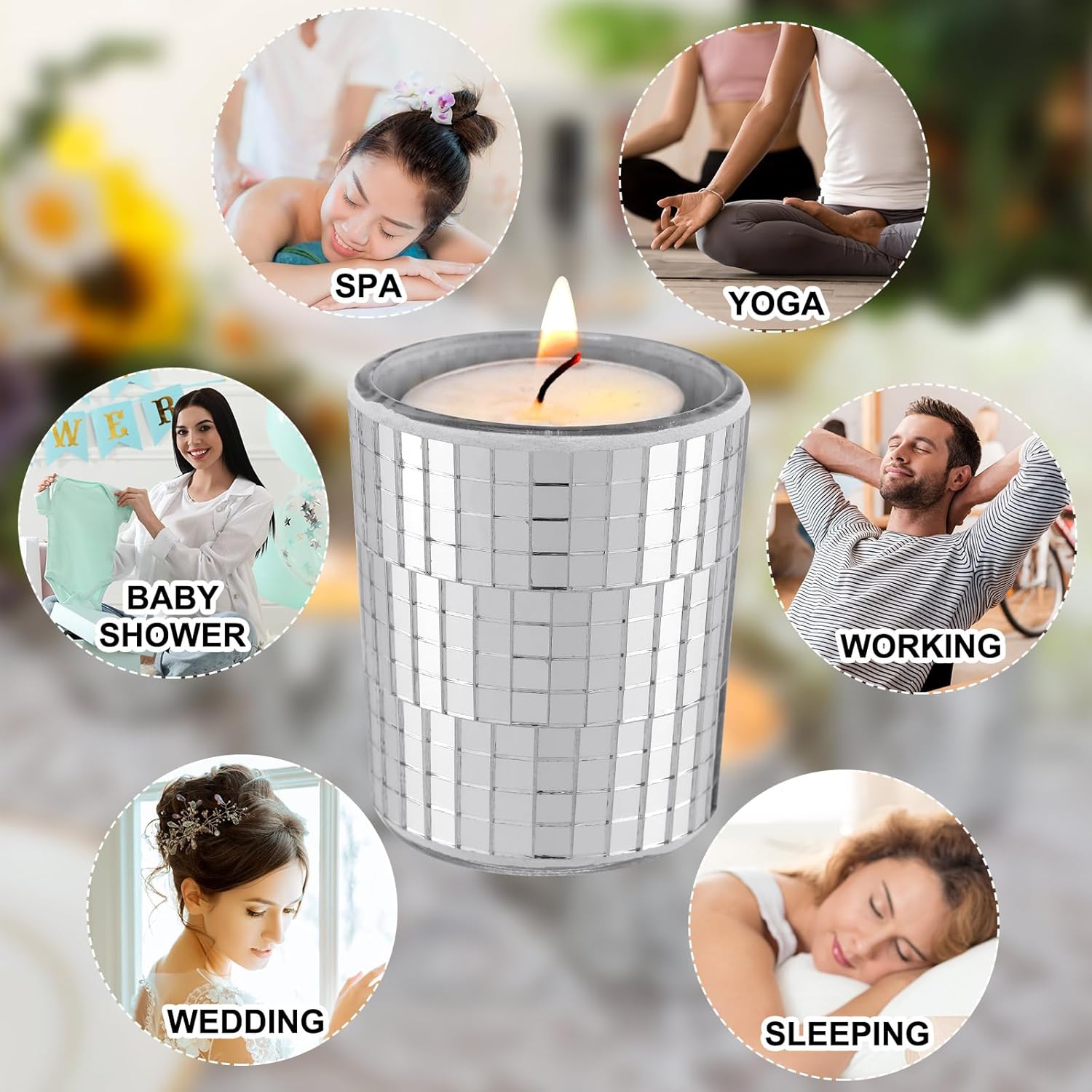 12 velas votivas de bola de discoteca plateadas, jarrón de bola de discoteca para centro de mesa, espejo de cristal, portavelas de bola de discoteca