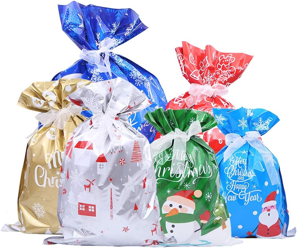 30 bolsas de regalo de Navidad, bolsas grandes para golosinas navideñas, bolsas de envoltura de regalos, bolsas de regalo con patrón de copos de