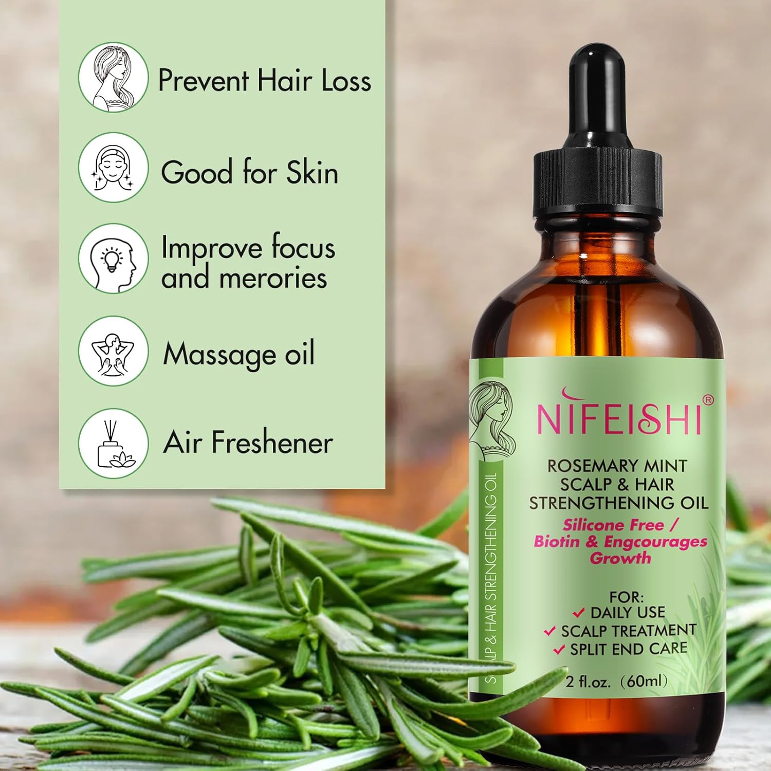 Aceite de romero para el crecimiento del cabello orgánico  Aceite de romero 100% puro para cejas y pestañas  Biotina y aceites esenciales para