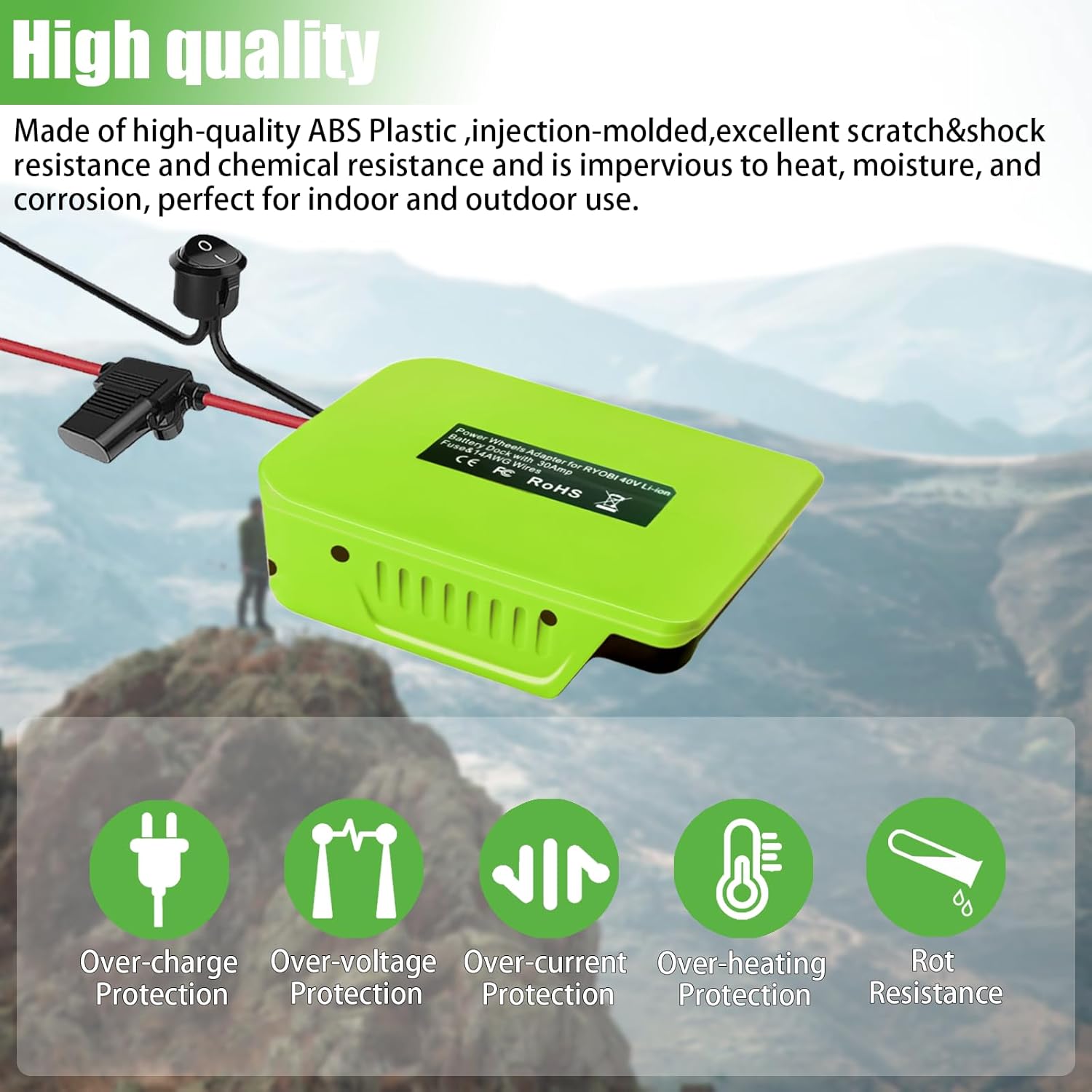 Adaptador de bricolaje para rueda eléctrica Ryobi 40 V batería de iones de litio Dock conector de alimentación Cable Robótica Cable calibre 14, con