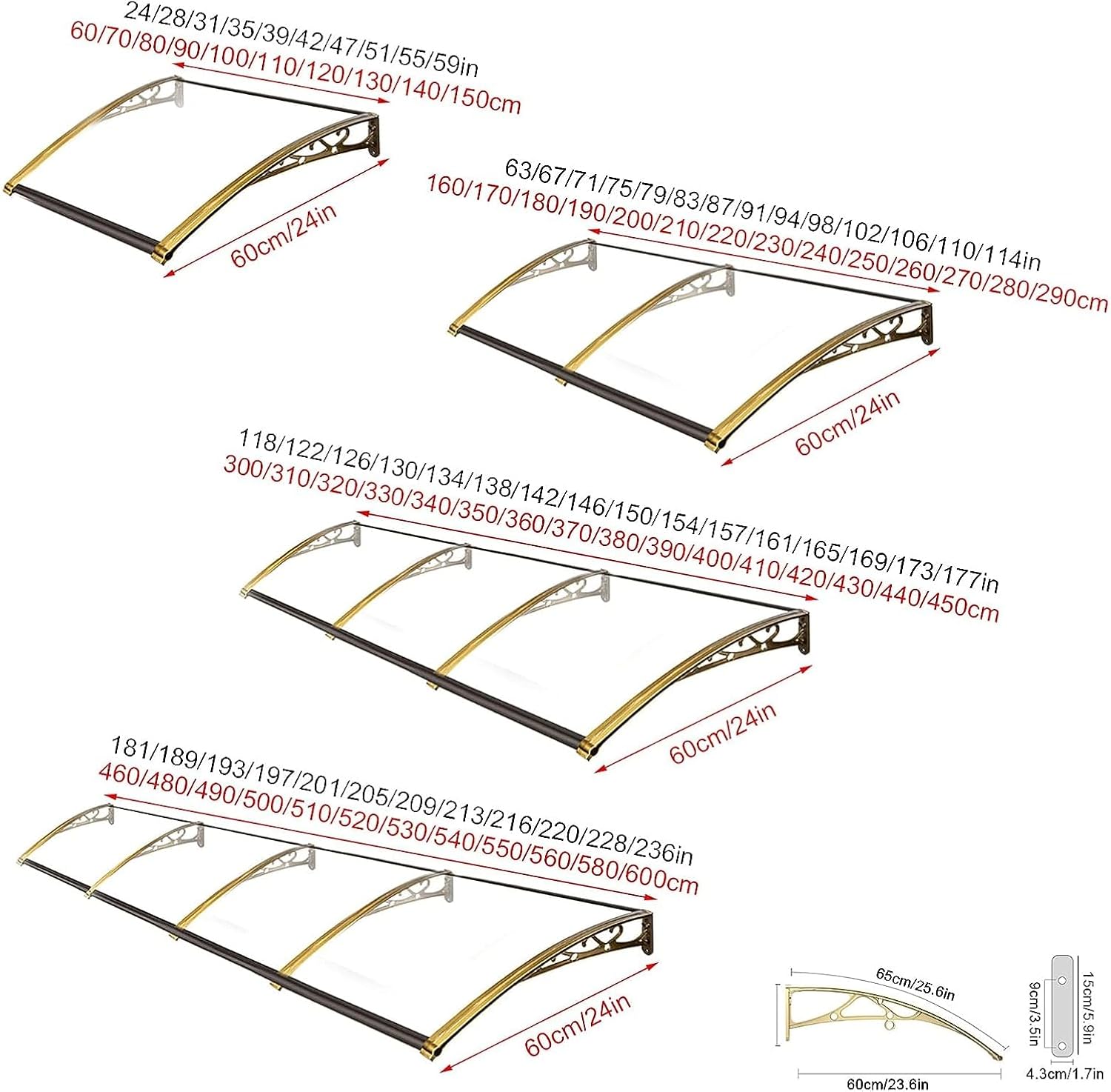 Toldo curvado para ventana, toldo para puerta, toldo de patio, patio, porche, toldo para exteriores, cubierta de policarbonato para exteriores,