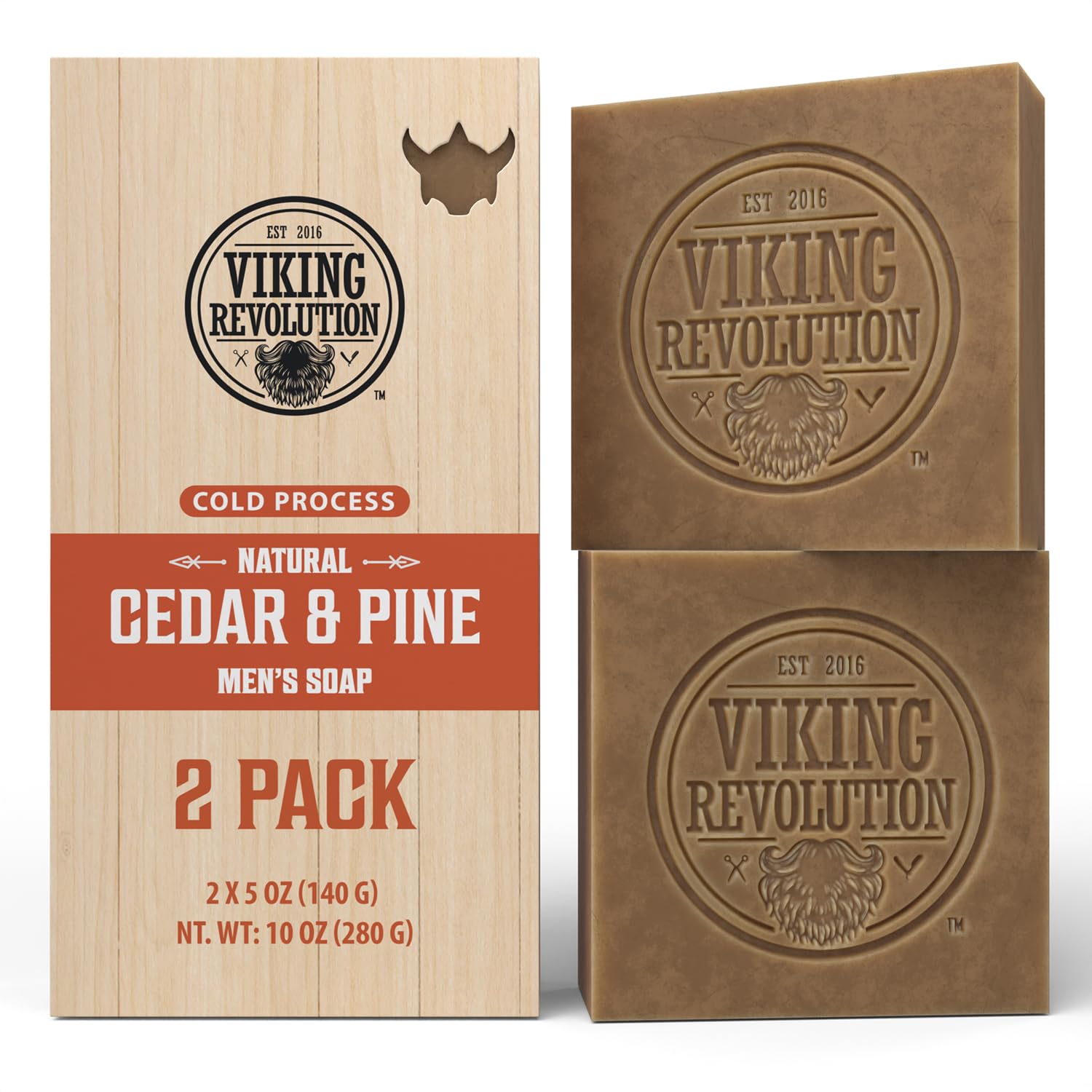 Viking Revolution Jabón natural de madera de cedro y pino para hombres, barra de jabón para hombre con aceites esenciales, jabón en barra prensado