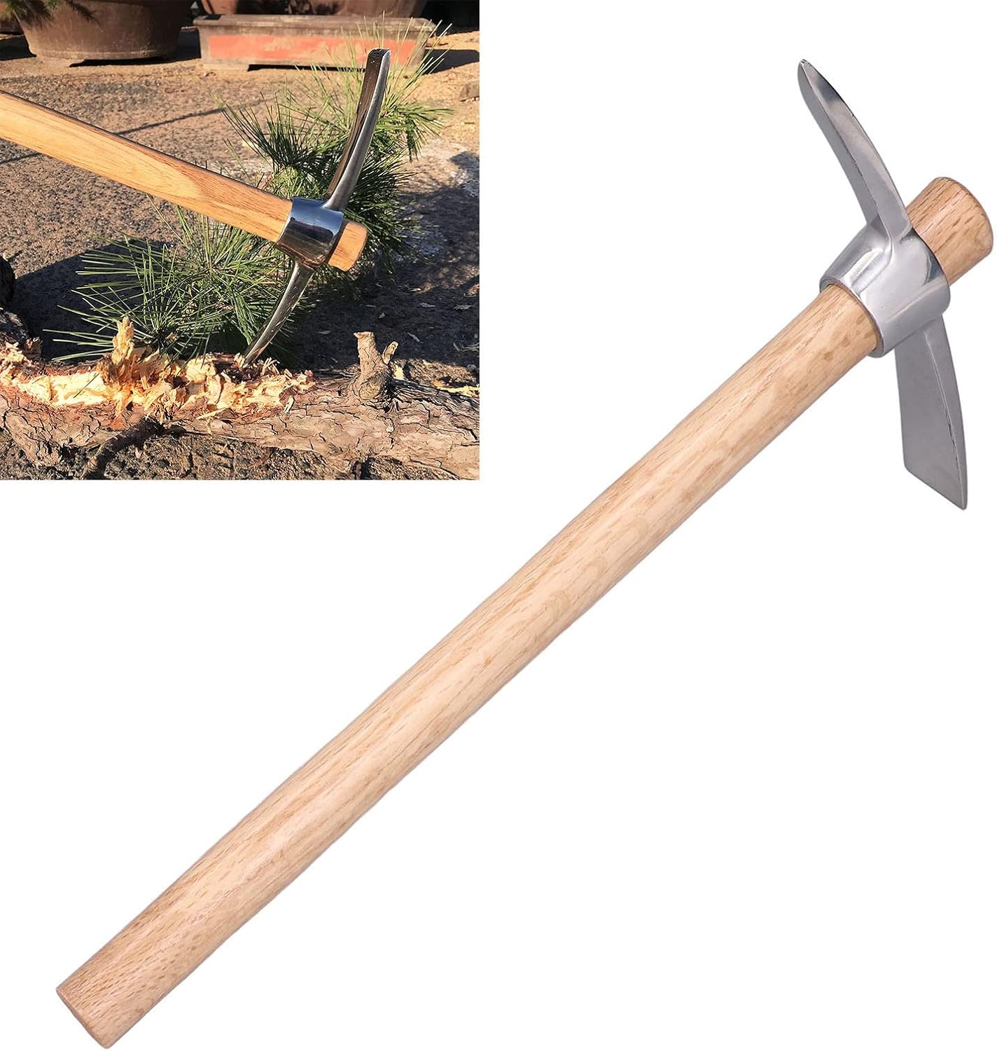 Cultivador de mano de 15.7 in, azada de pico de acero inoxidable resistente y duradero, herramientas de azada de jardinería agrícola con mango de