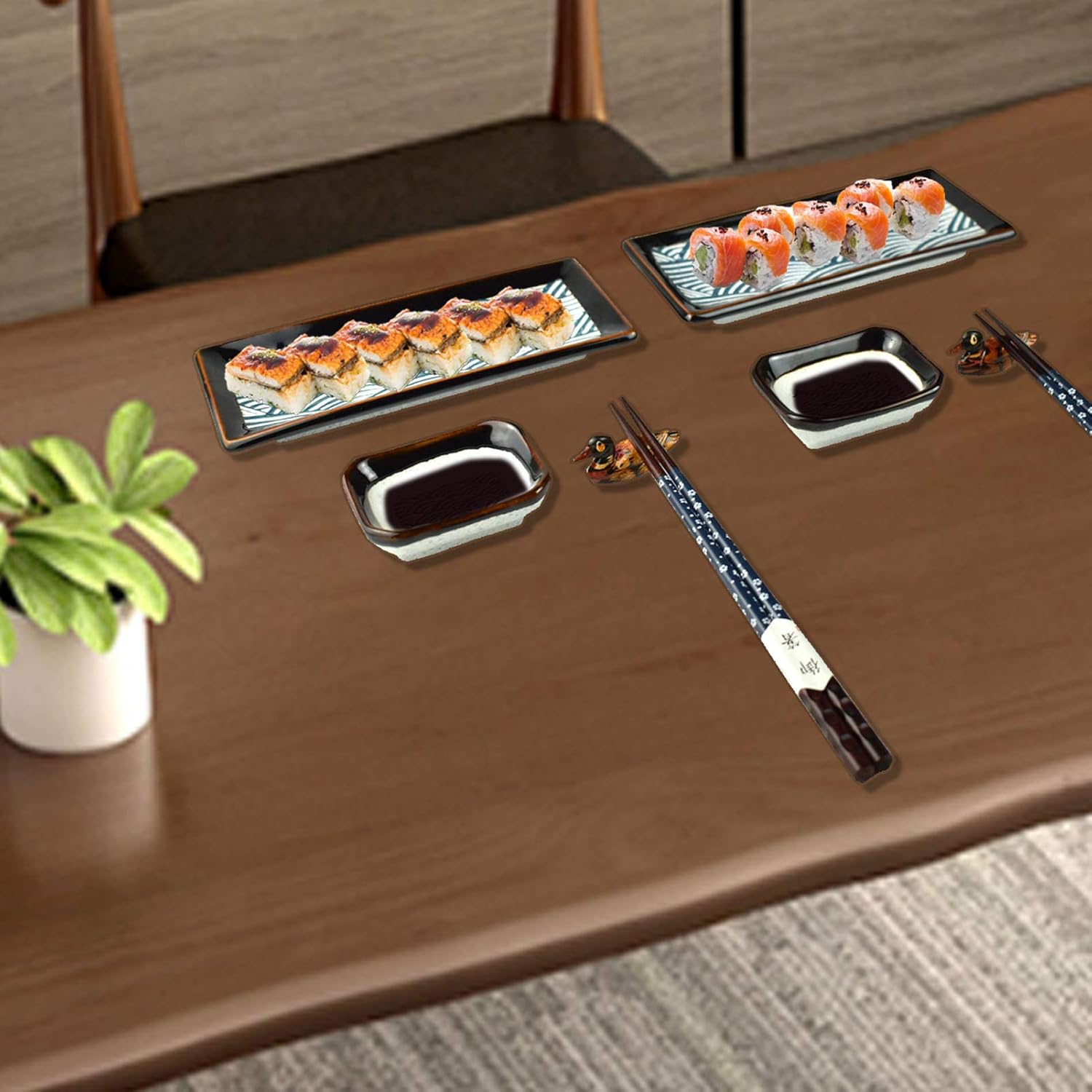 Artcome Juego de vajilla de cerámica de estilo japonés de 8 piezas para boda de inauguración de la casa, 2 platos de sushi, 2 platos de salsa, 2
