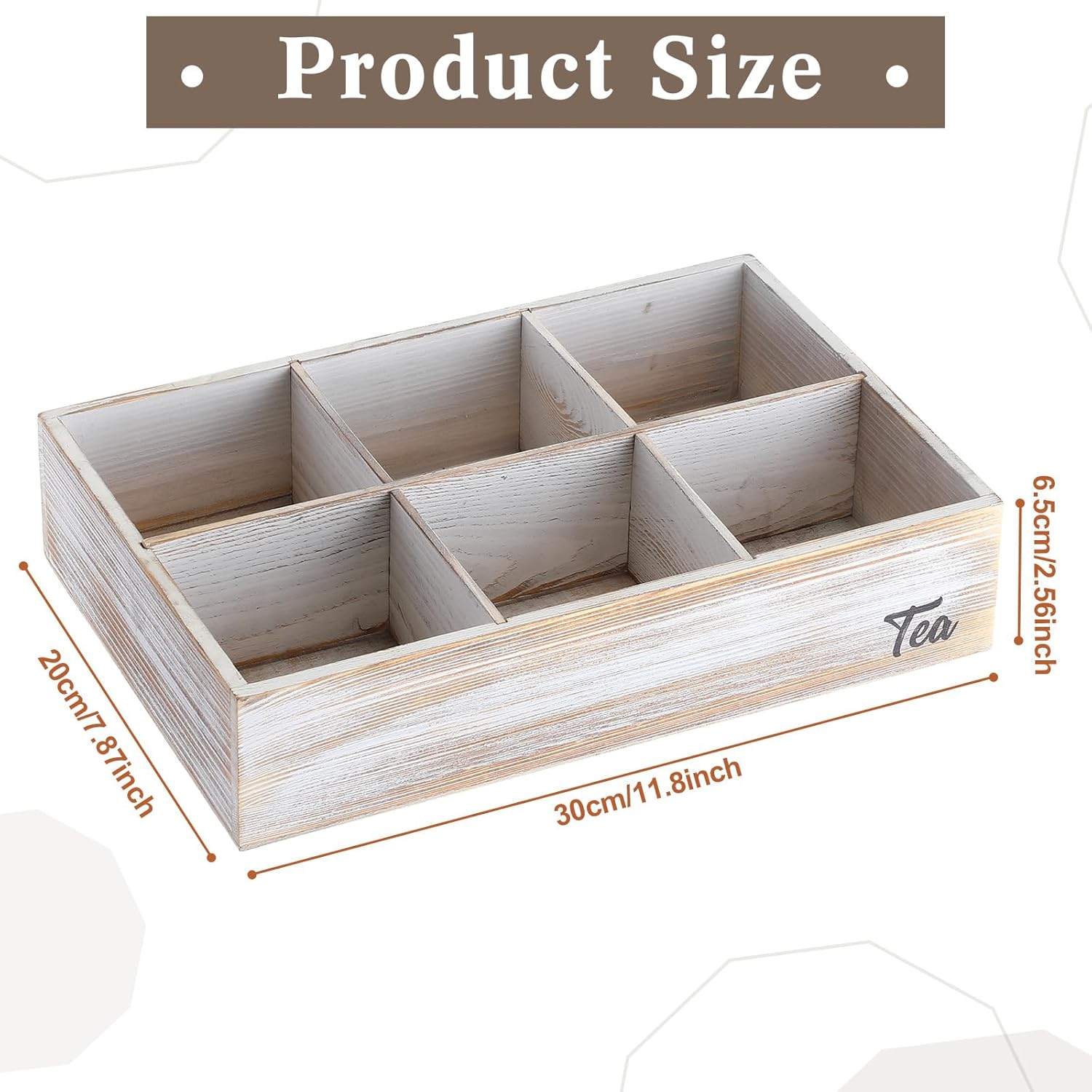 2 soportes de madera para bolsitas de té con 6 compartimentos, soporte para paquetes de azúcar de madera encalada, organizador de bolsas de té para