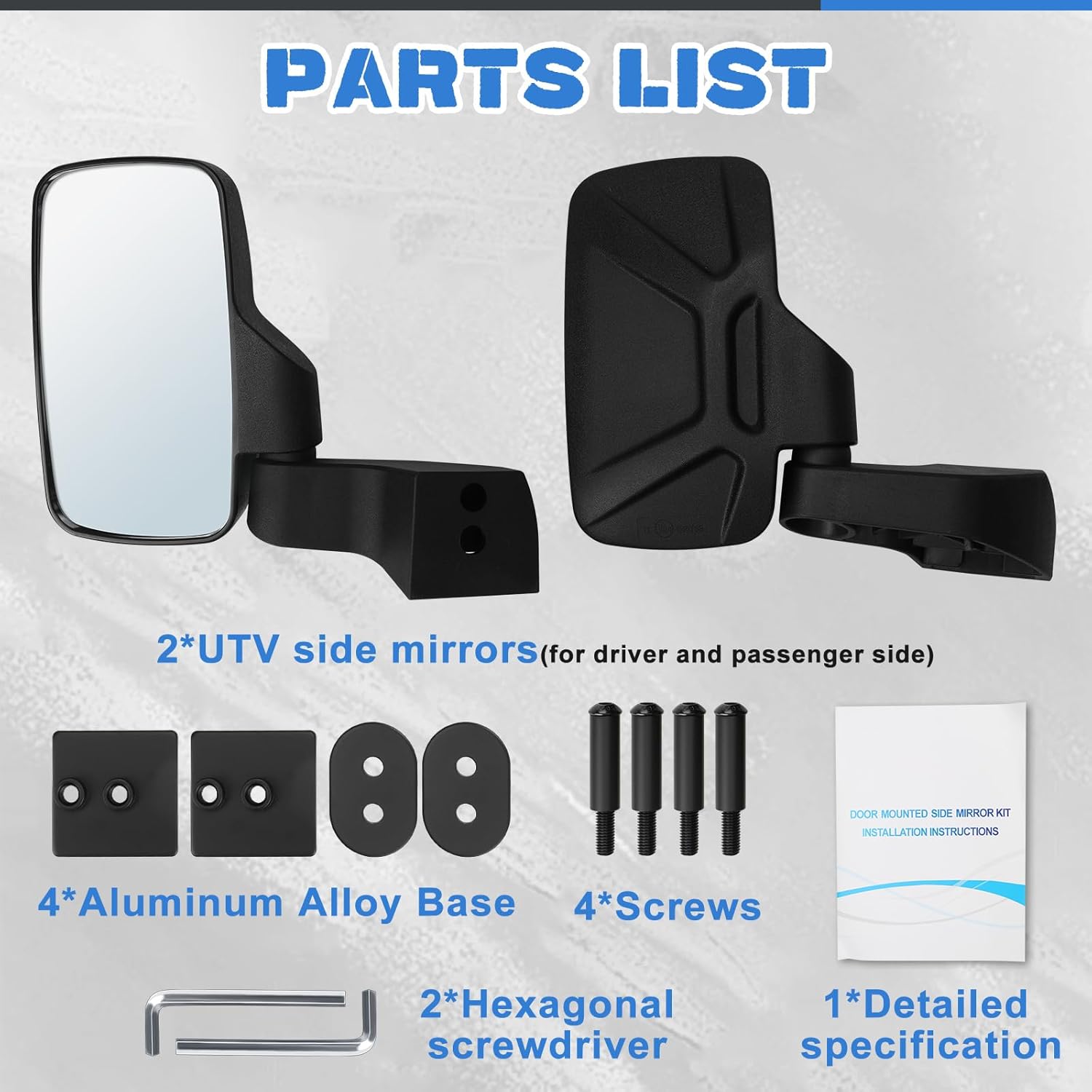 Ranger – Espejos laterales montados en la puerta, espejos de visión lateral UTV compatibles con Polaris Ranger Crew SP XP 570 1000 2018-2023 y