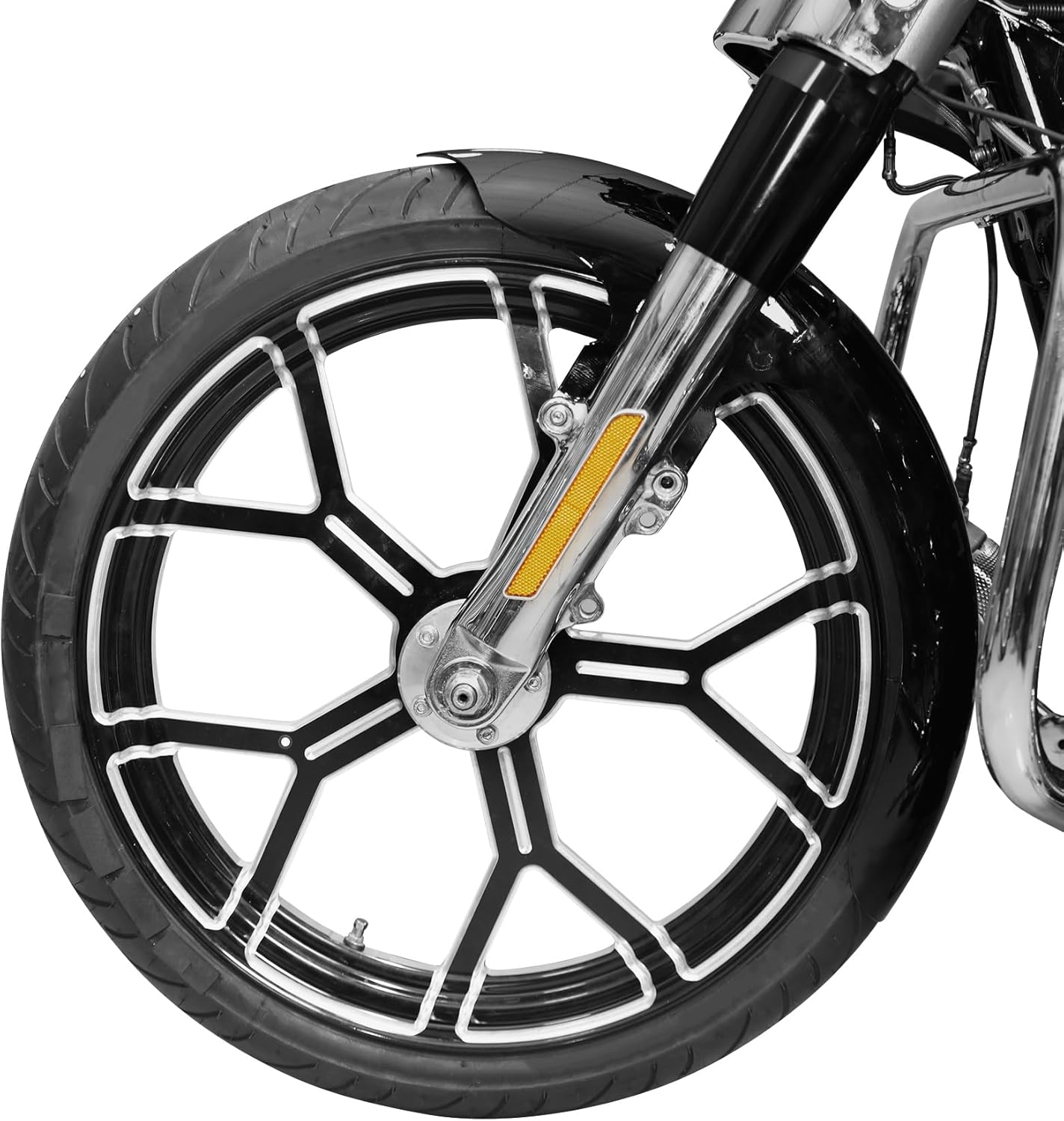XMT-MOTO Guardabarros delantero envuelto de 21 pulgadas para Harley Davidson Touring Road King Custom Baggers 1997-2013, negro pintado