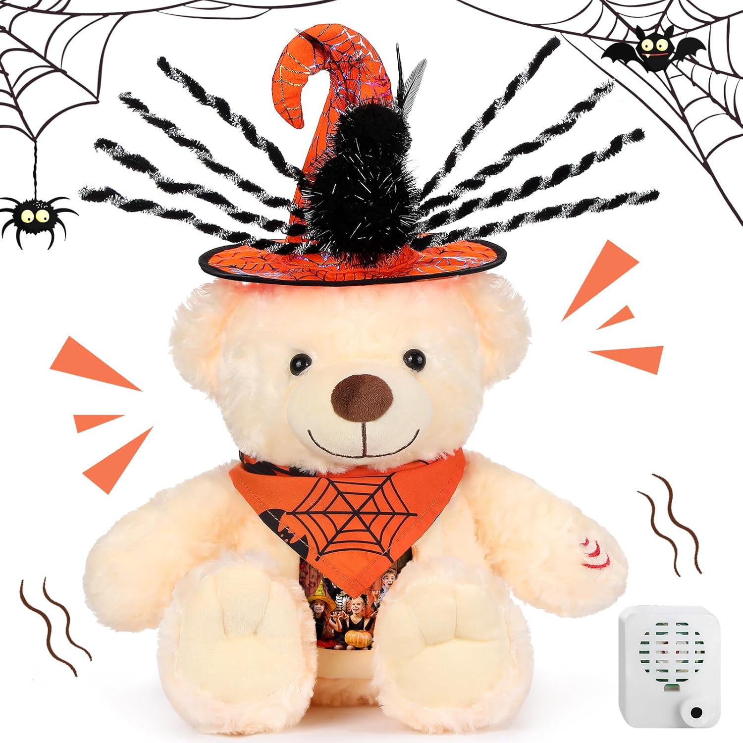 Juego de animales de peluche de oso de Halloween con grabadora de voz, lindo oso de Halloween de 12 pulgadas con sombrero de grabadora de voz y