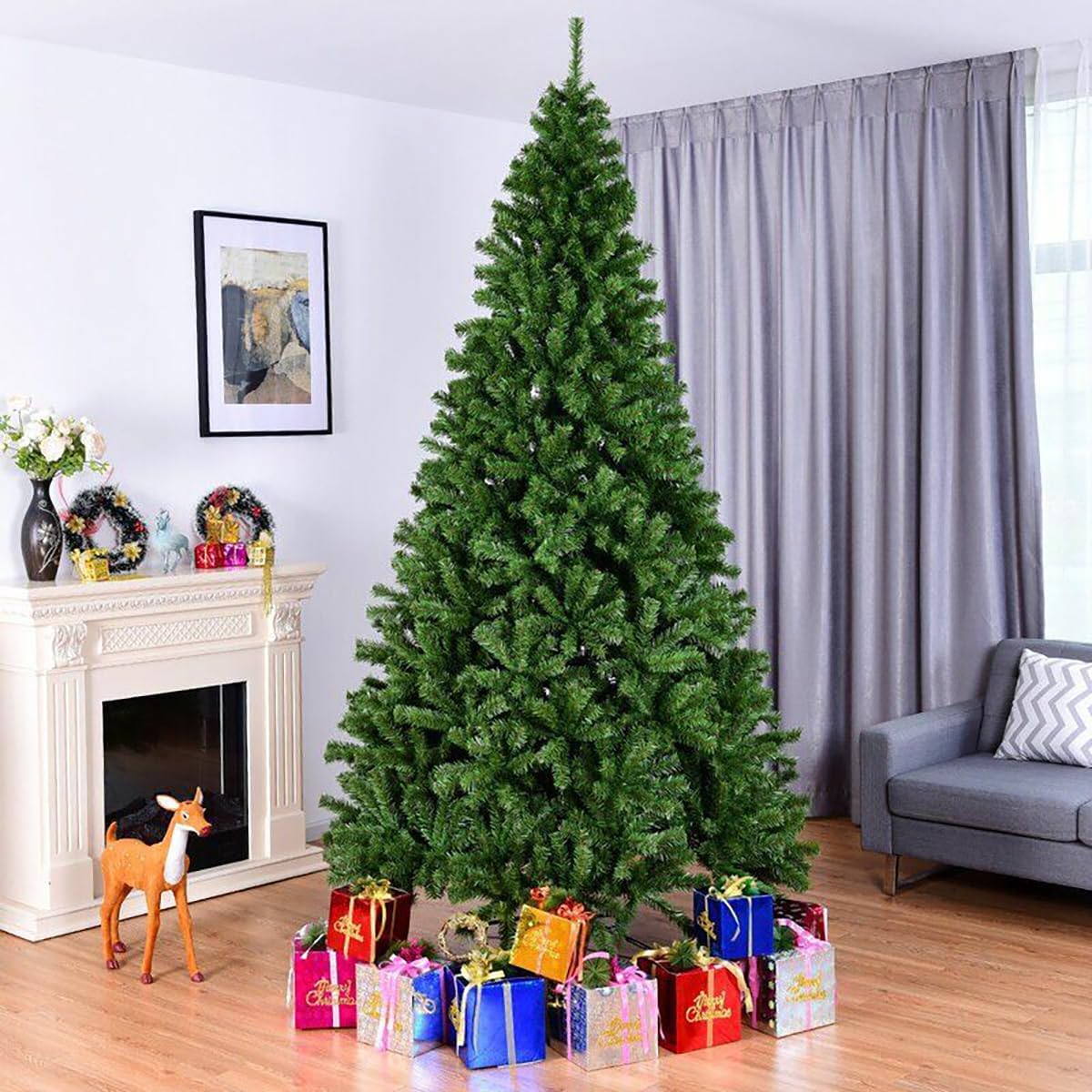 WJCWHH Árbol de Navidad artificial de abeto verde para decoración del hogar, oficina y fiesta, ligero y fácil de montar, soporte plegable, 5 pies