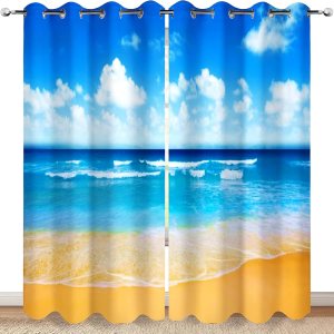 HAOHE Cortinas opacas de playa tropical, costeras, olas del mar, paisaje marino, paisaje marino, decoración de primavera y verano para dormitorio, HAOHE Cortinas opacas de playa tropical, costeras, olas del mar, paisaje marino, paisaje marino, decoración de primavera y verano para dormitorio,