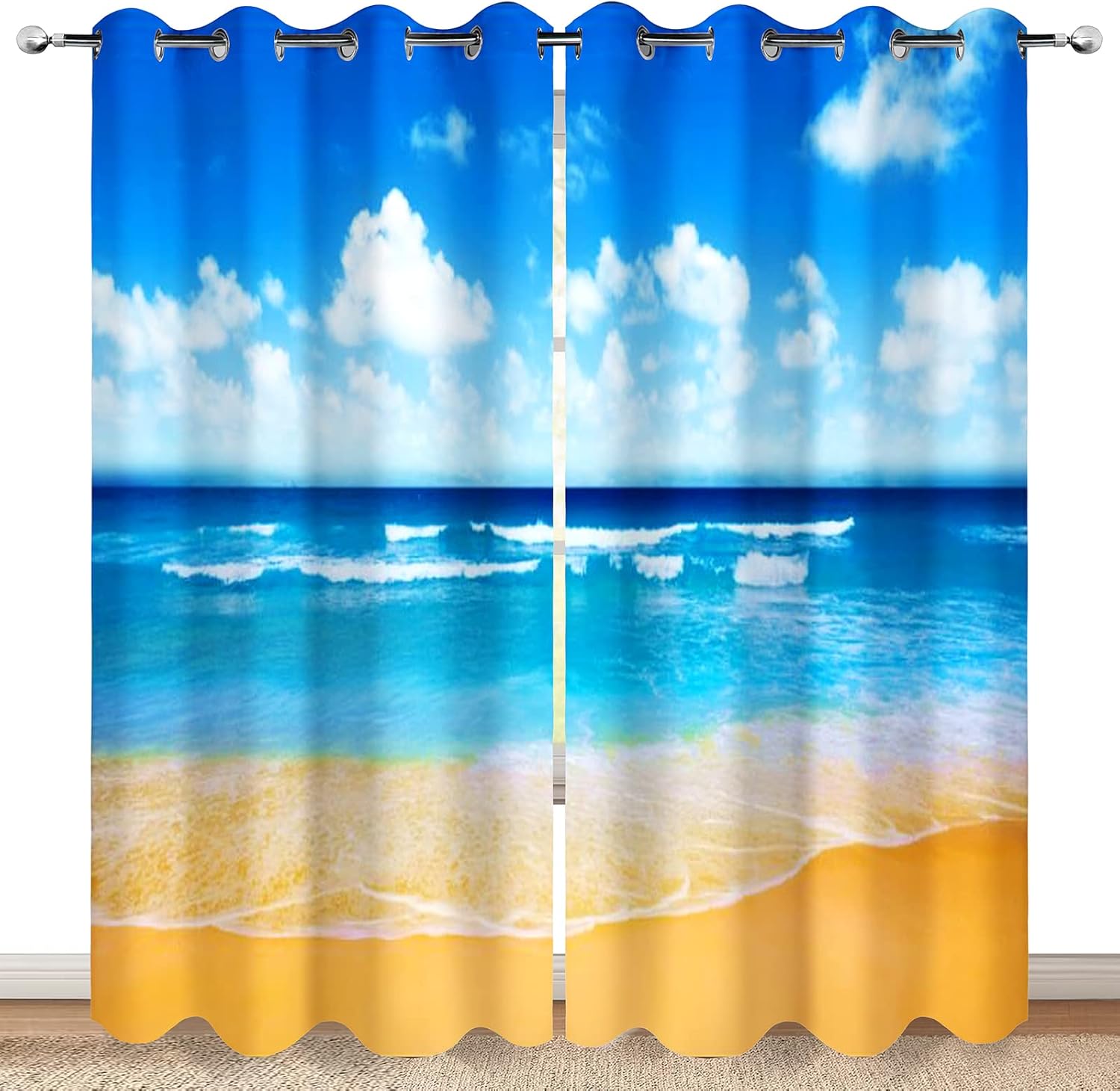 HAOHE Cortinas opacas de playa tropical, costeras, olas del mar, paisaje marino, paisaje marino, decoración de primavera y verano para dormitorio,